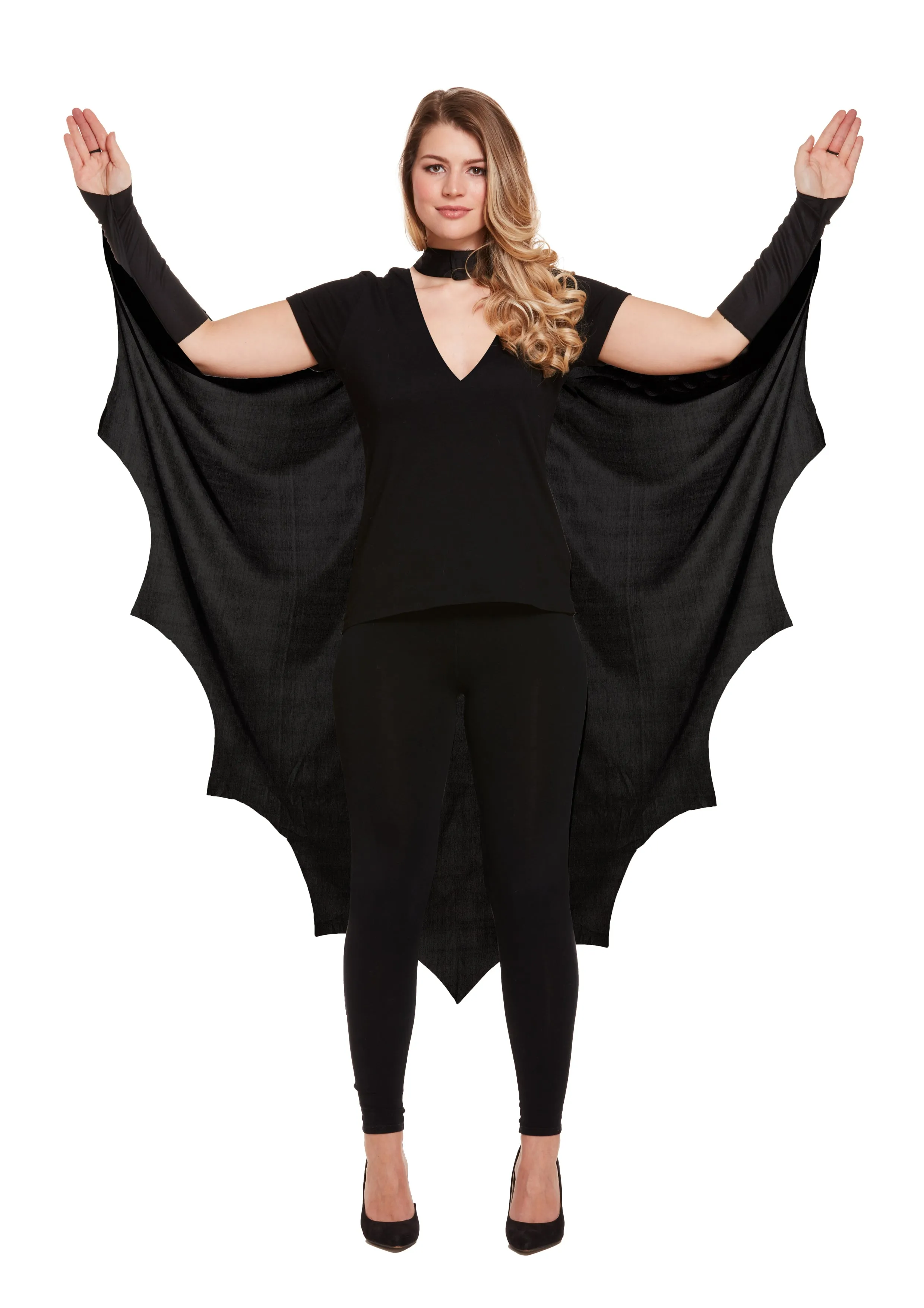 Adult Bat Cape with Witch Hat and Multi-Pallet Makeup - Halloween Costume Set for Men and Women