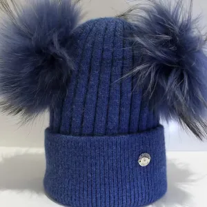 Adult Double Pom Pom Hat Denim