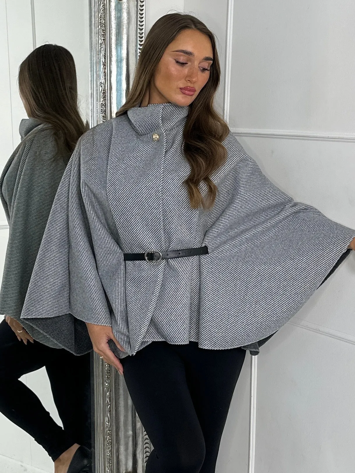 Belted Cape Jacket - Grey