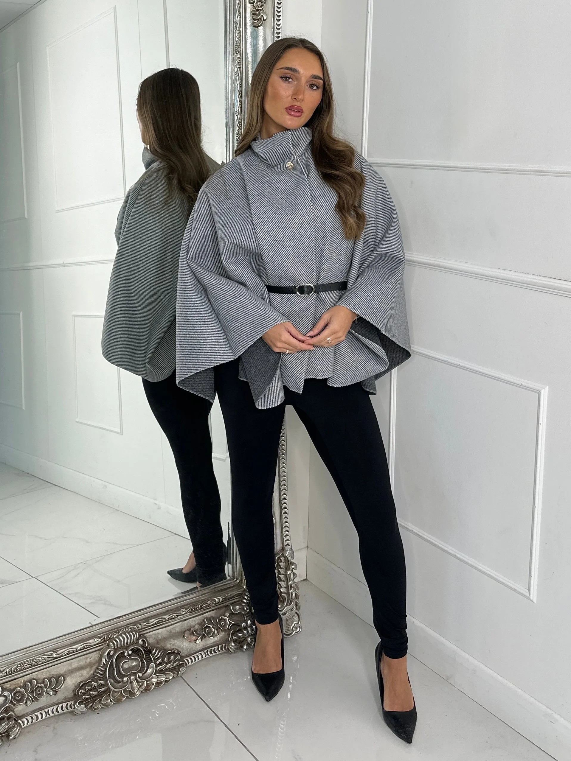 Belted Cape Jacket - Grey