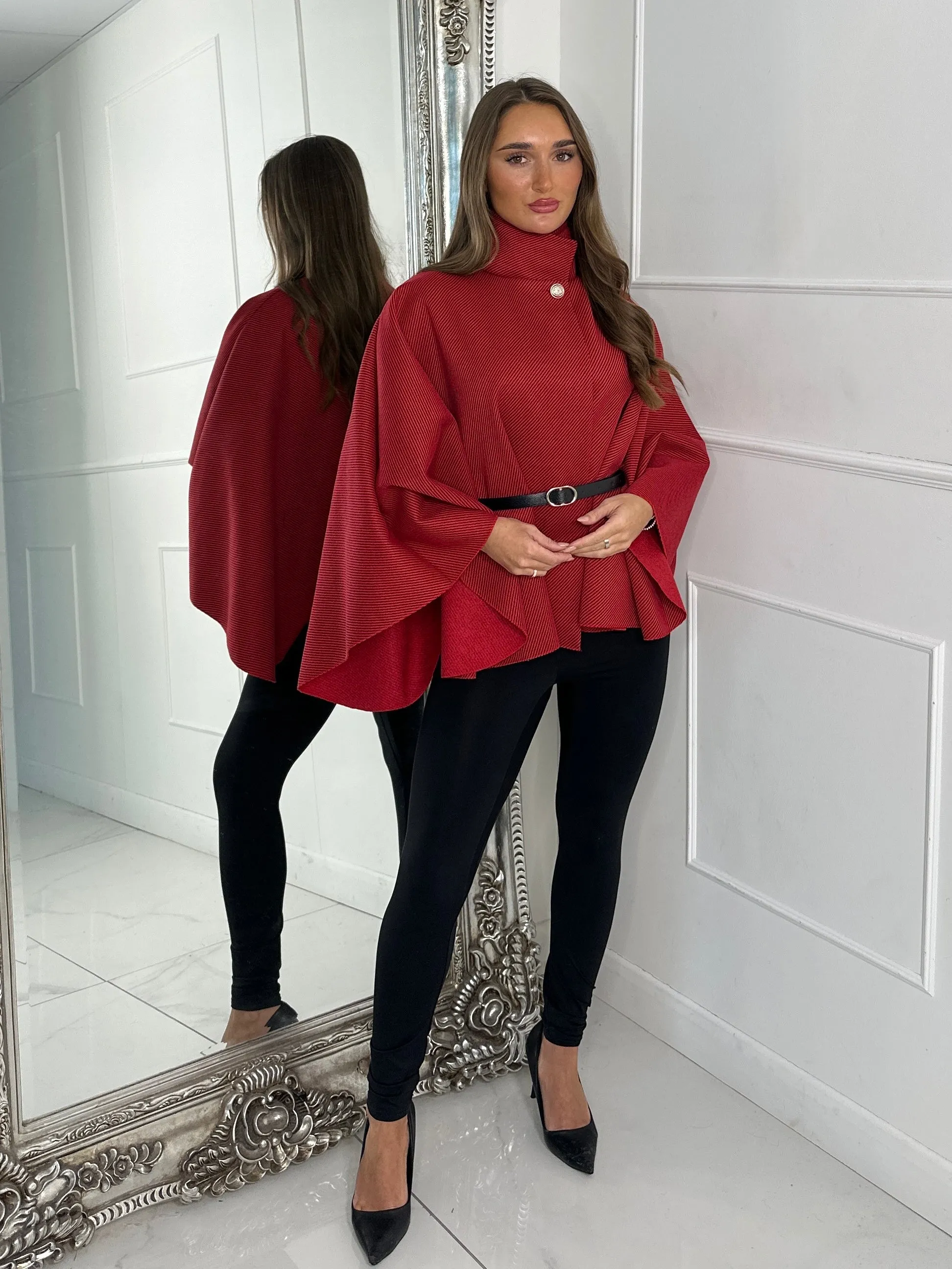 Belted Cape Jacket - Red