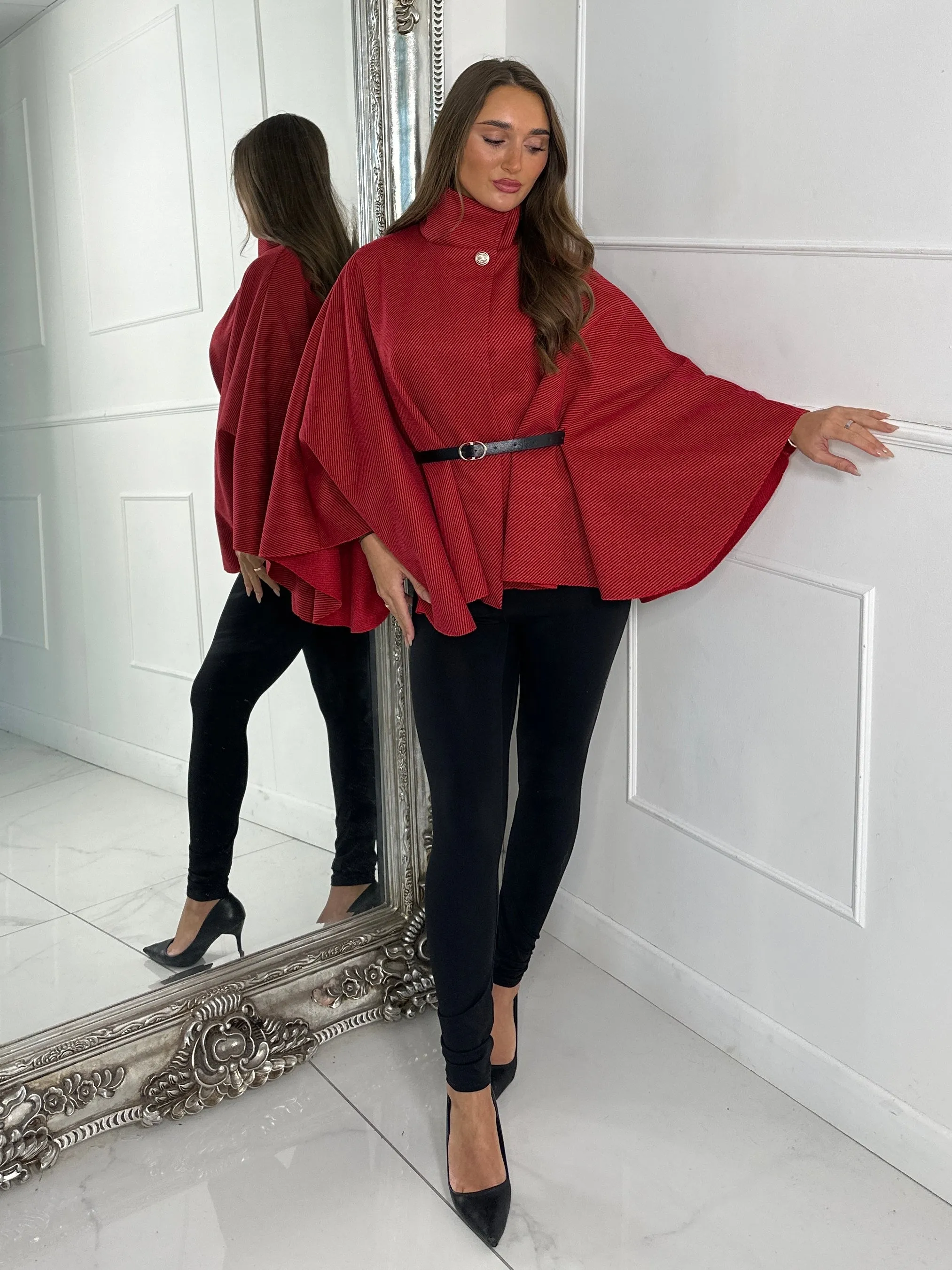 Belted Cape Jacket - Red