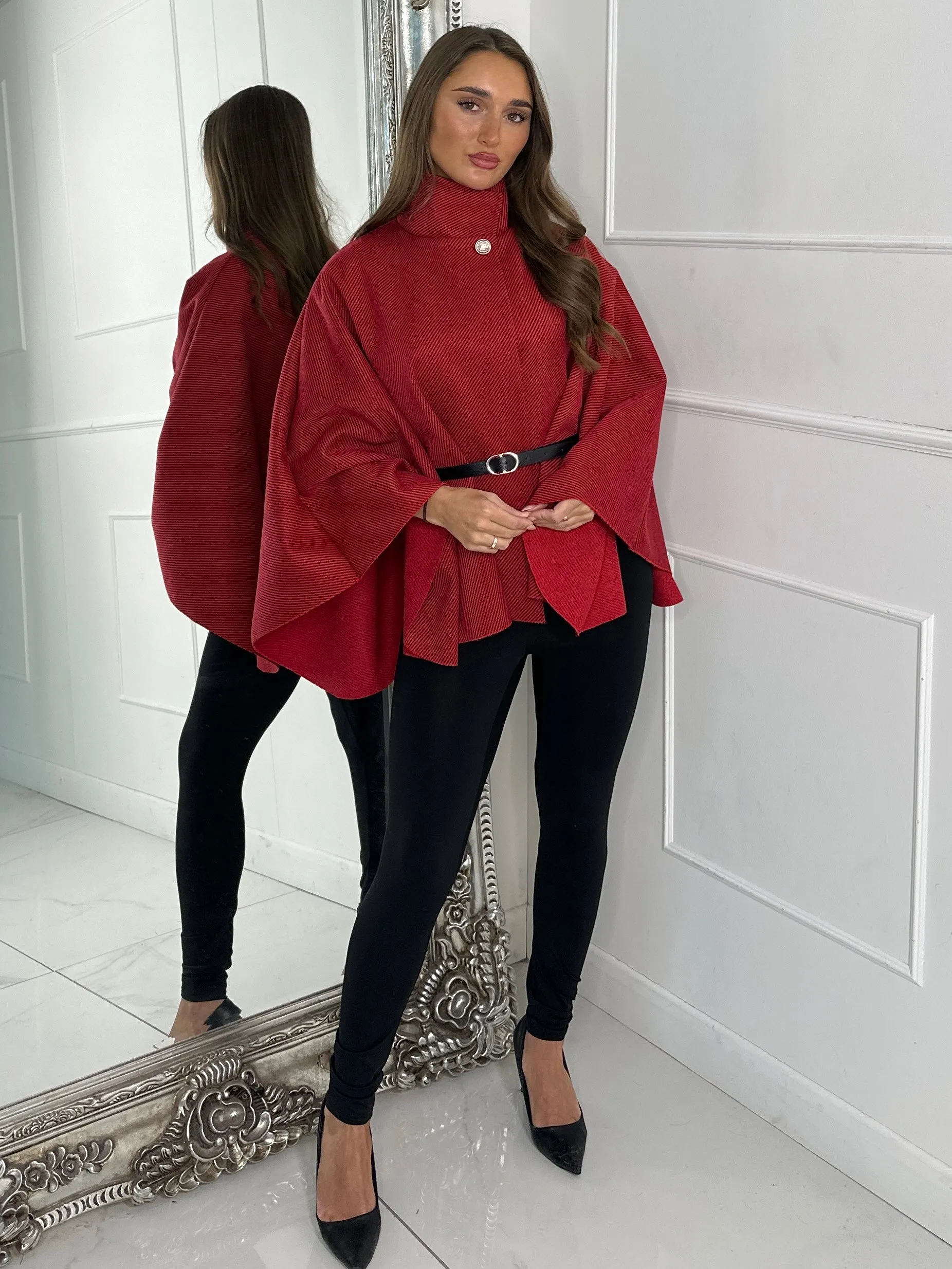 Belted Cape Jacket - Red