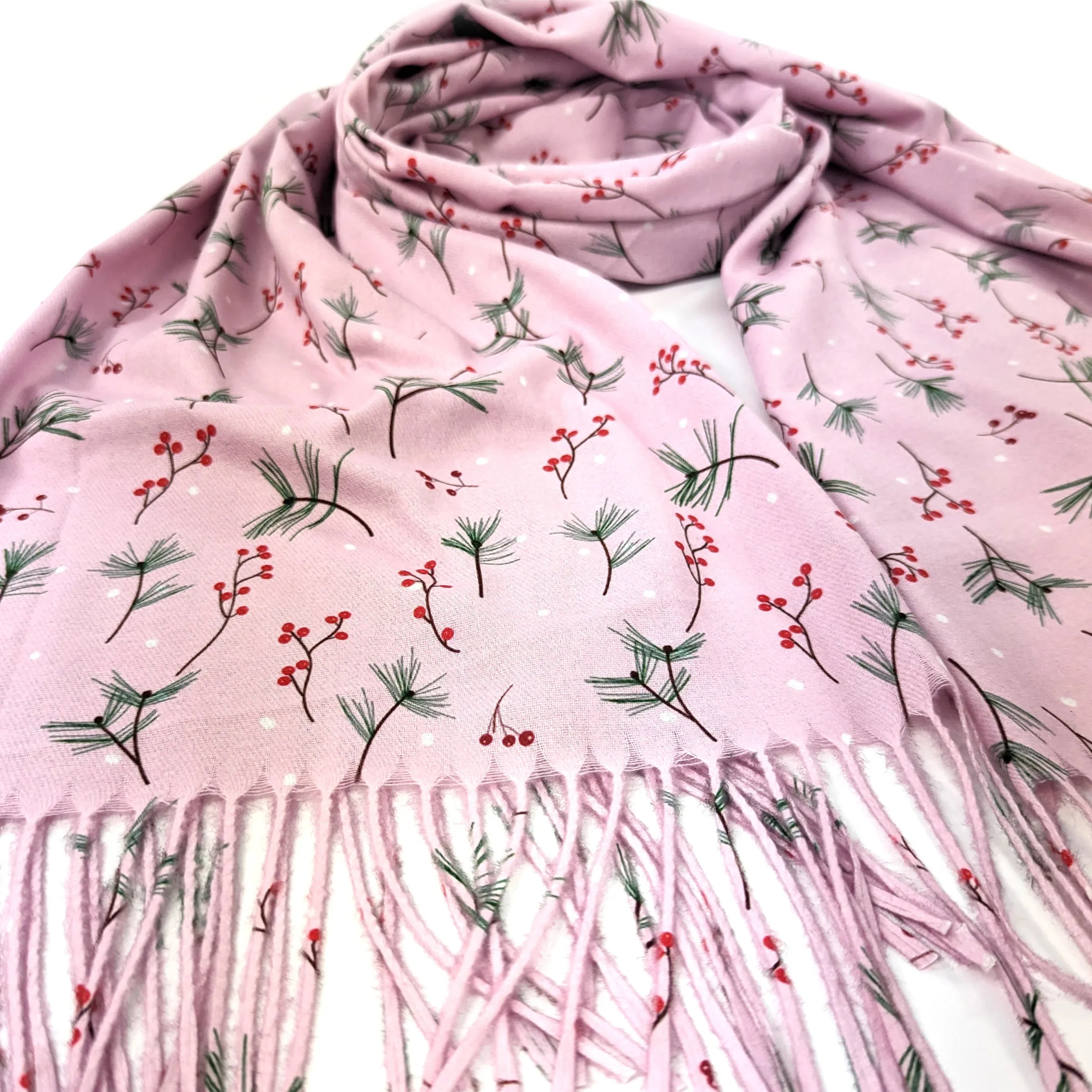 Black Ginger Pink Blush Berry & Fern Pashmina Scarf - 736-211