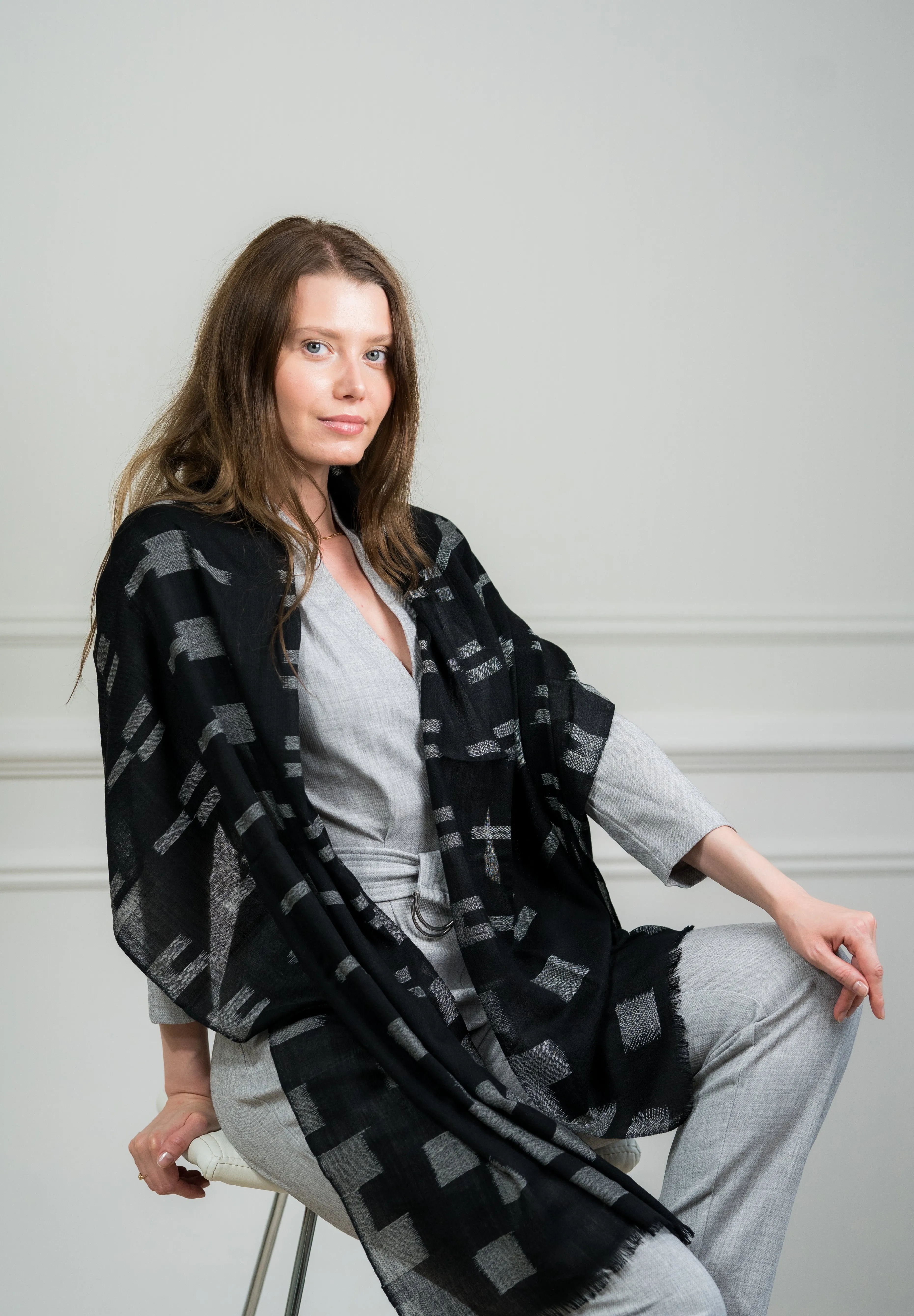 Black Ikat Cashmere Shawl