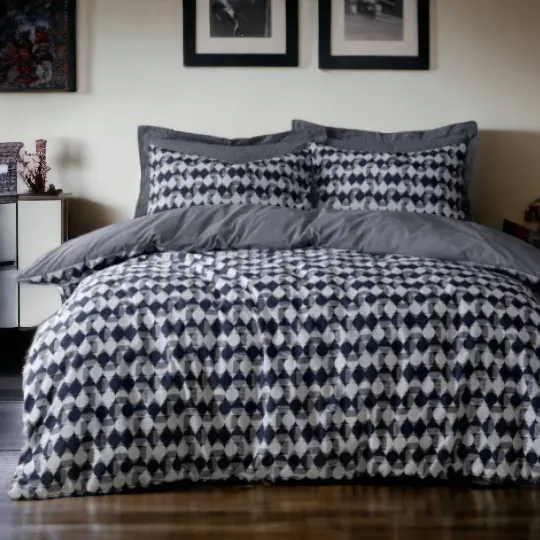 Blue & Grey Geometric Duvet Cover Set