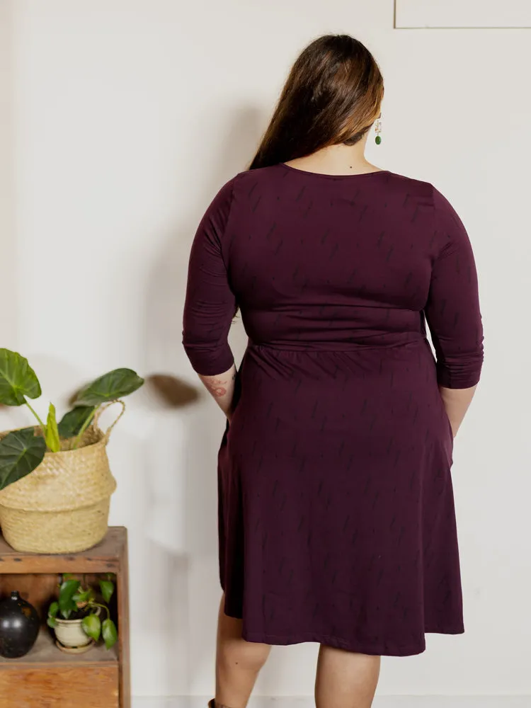 Callie 3/4 Sleeve Plus Size Wrap Dress - Diamond Vine Dark Purple