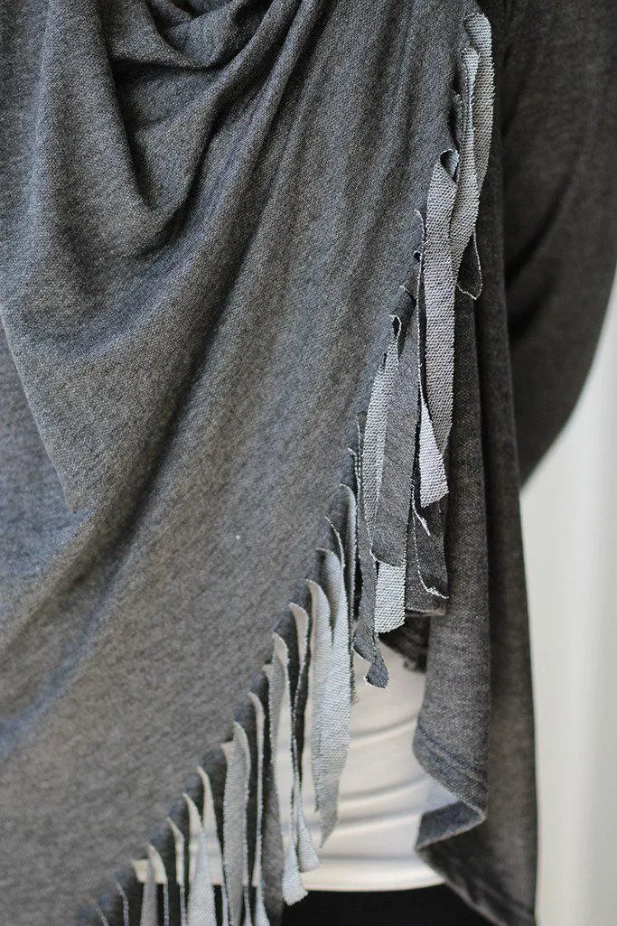 Charcoal Fringe Wrap Top