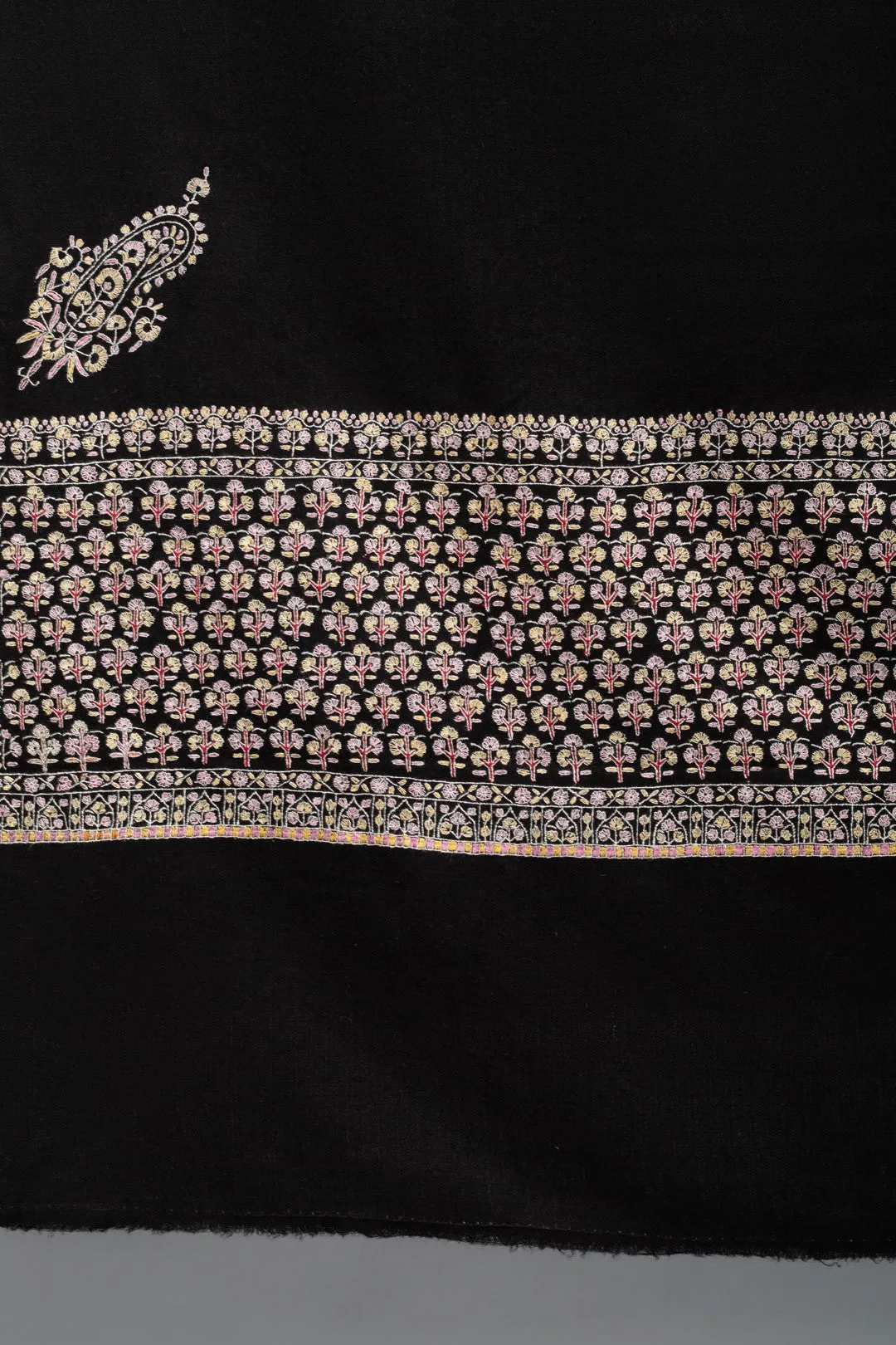 Cozy Glint Black Paldar Sozni Embroidery Pashmina Shawl