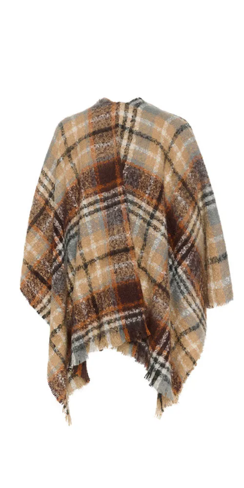 Cream Plaid Bouclé Cape