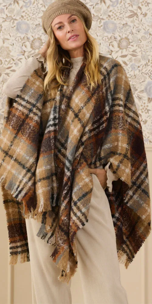 Cream Plaid Bouclé Cape