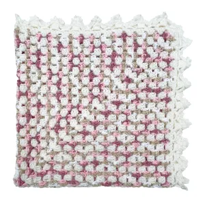 Crochet Baby Receiving Blanket 36x36. Pink/Beige/Winter White.