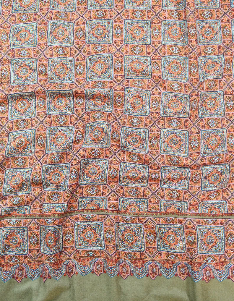 Dark Grey and Orange Embroidery Pashmina Shawl 7361