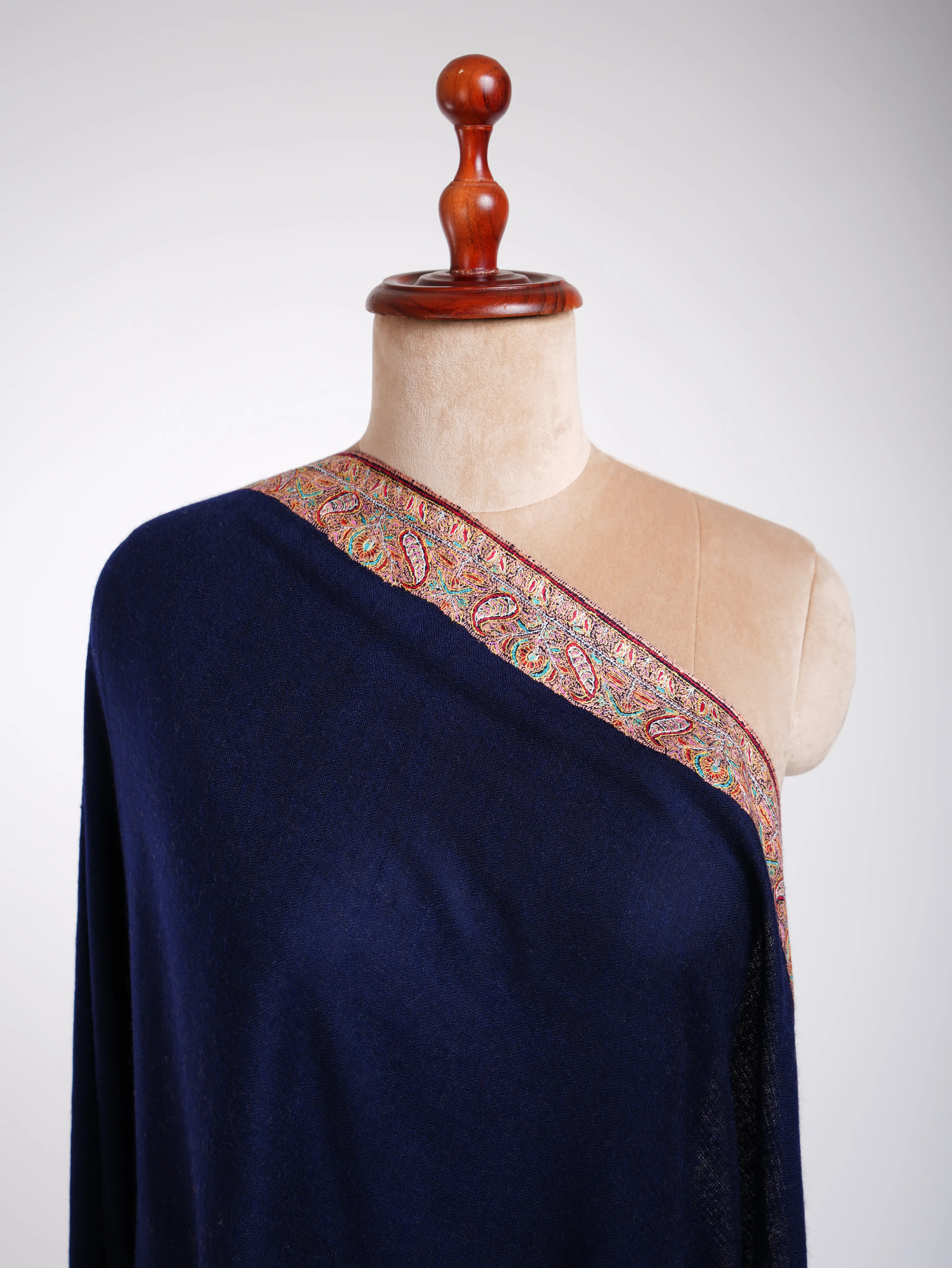 Daur Dar Sozni Hand Embroidery Pashmina Shawl Dark Blue