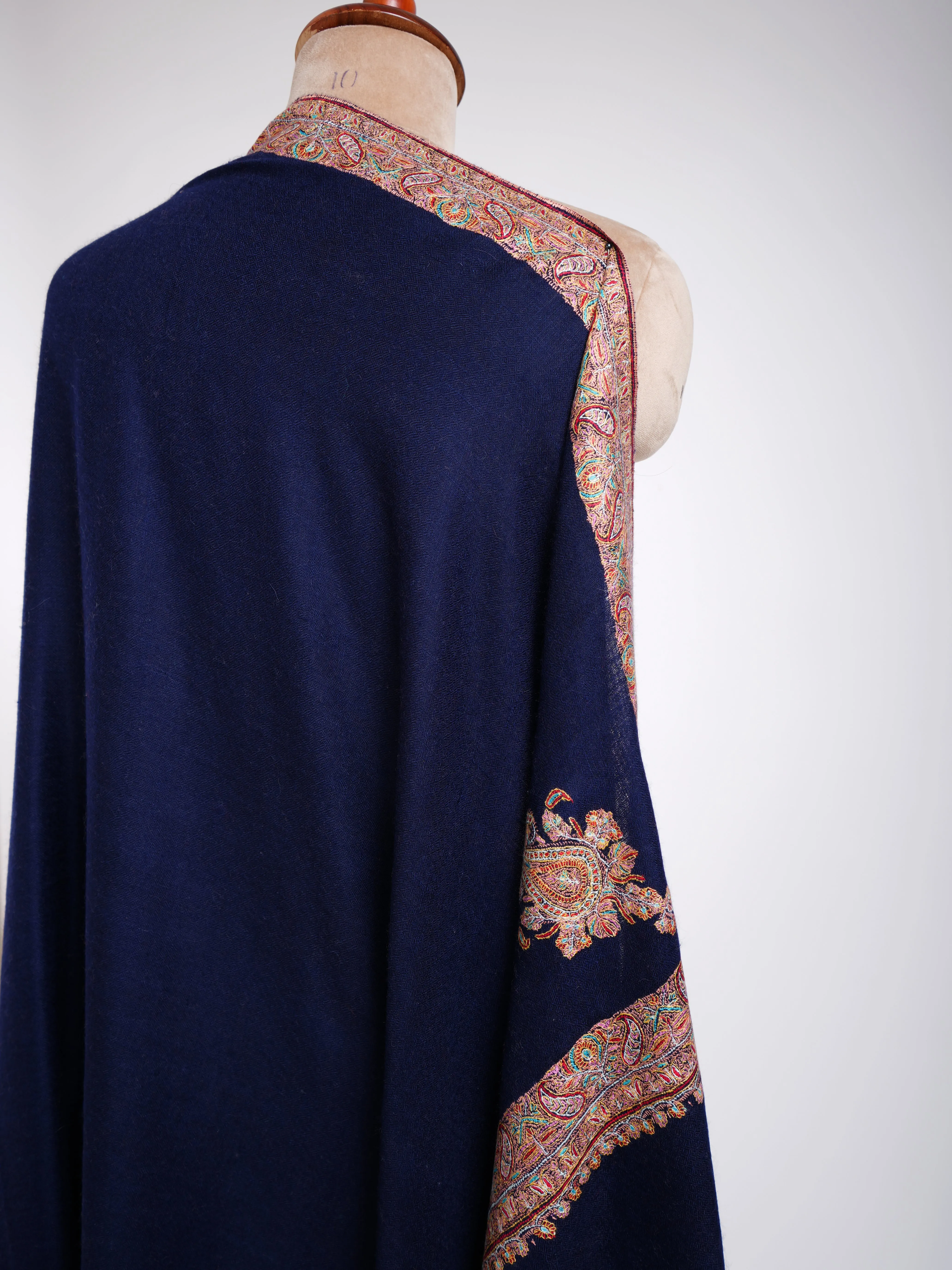 Daur Dar Sozni Hand Embroidery Pashmina Shawl Dark Blue