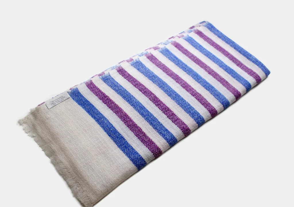 Diamond Weaved Blue and Purple Striped Pure Pashmina Shawl