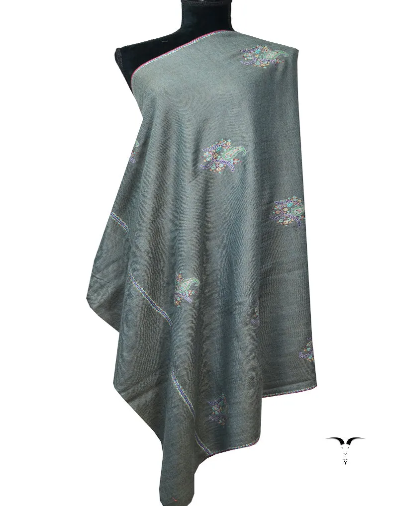 Dusty Blue and Black Embroidery Pashmina Shawl 7135