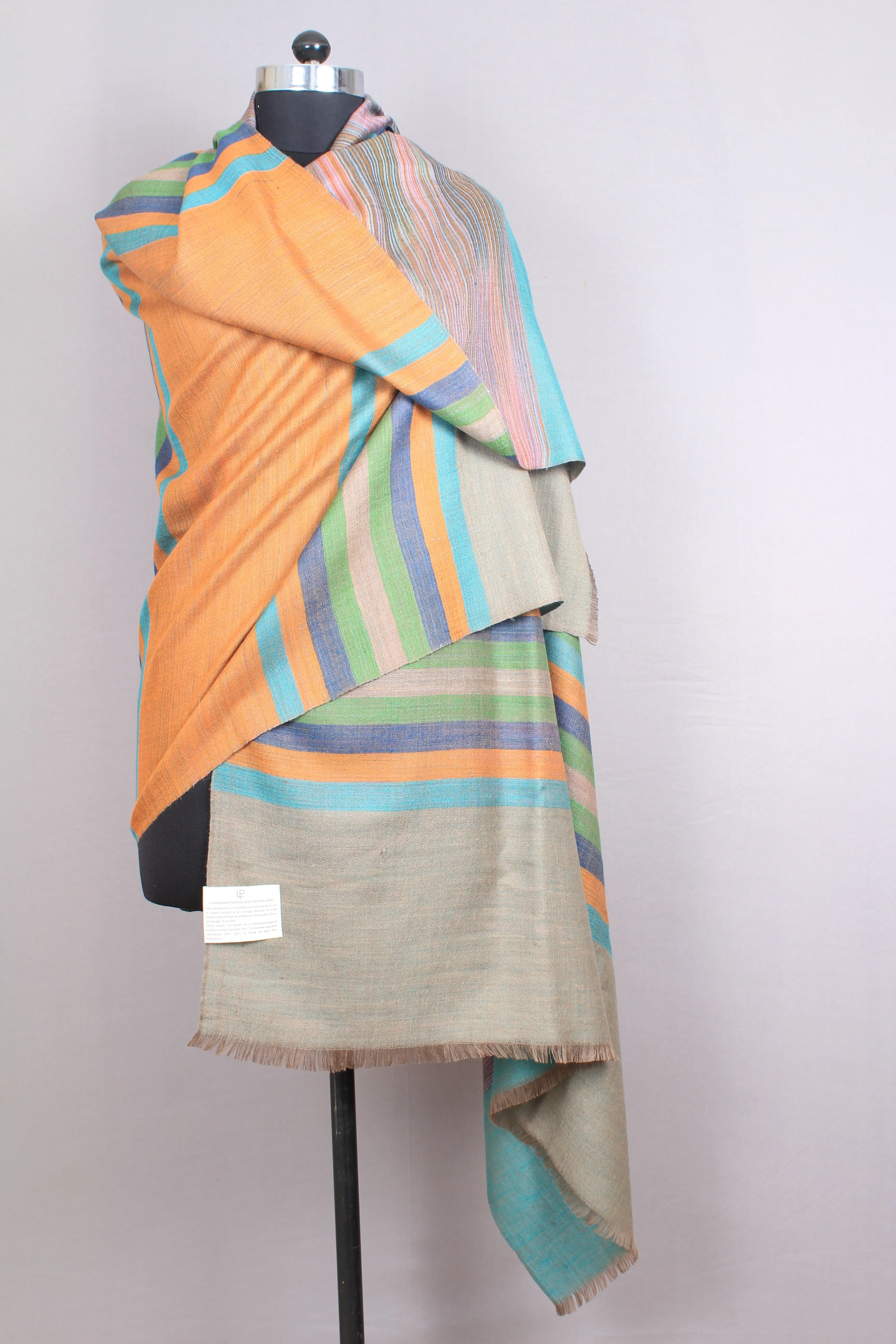 Elsa Multi Coloured Strips & Reversible Cashmere Shawl