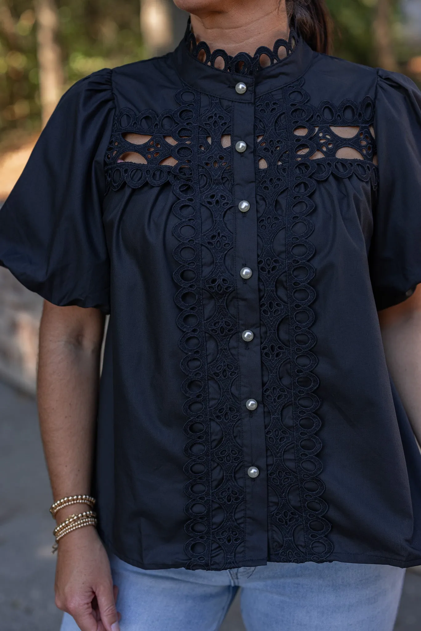 Embroidered Elegance Black Lace Top