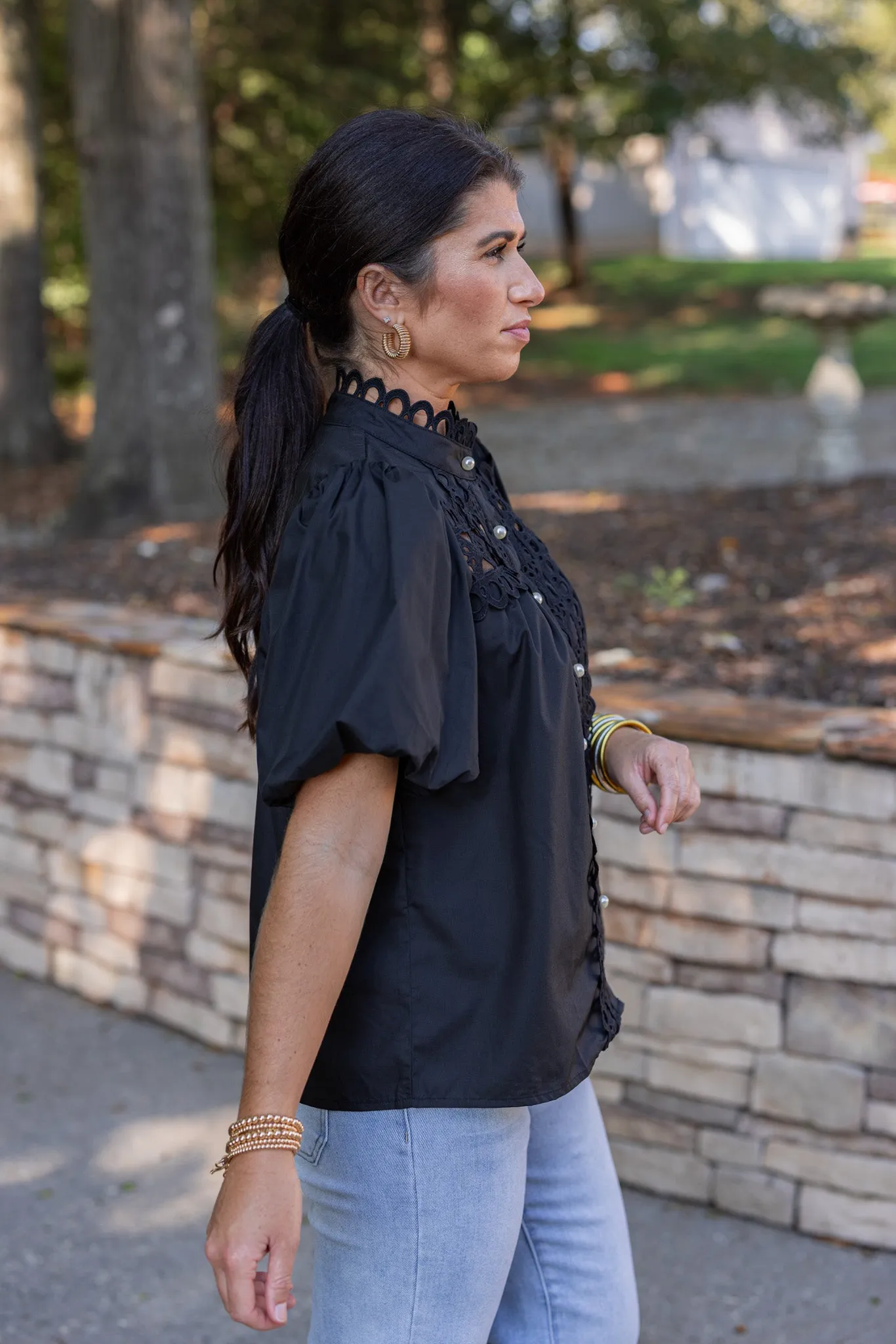 Embroidered Elegance Black Lace Top