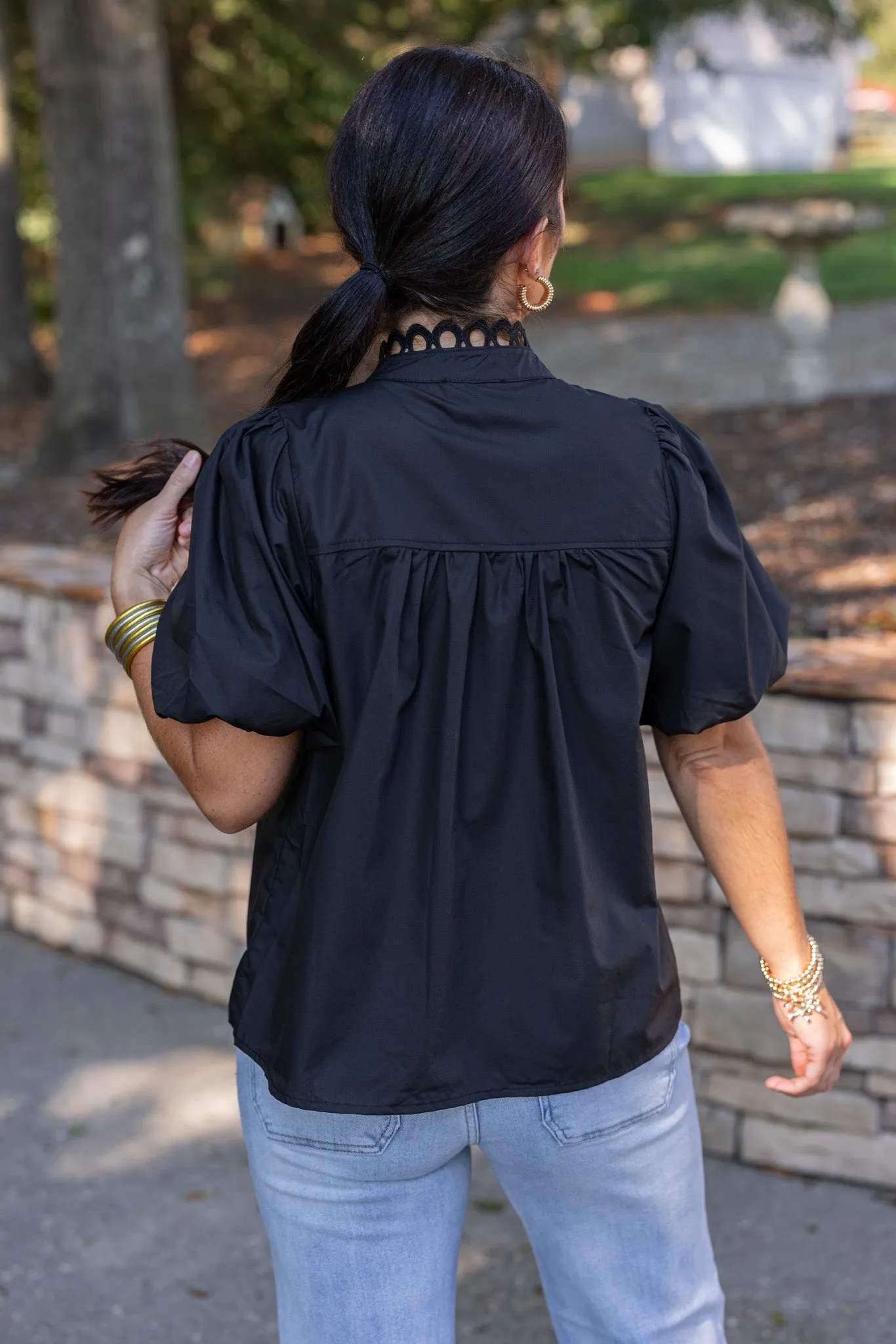 Embroidered Elegance Black Lace Top