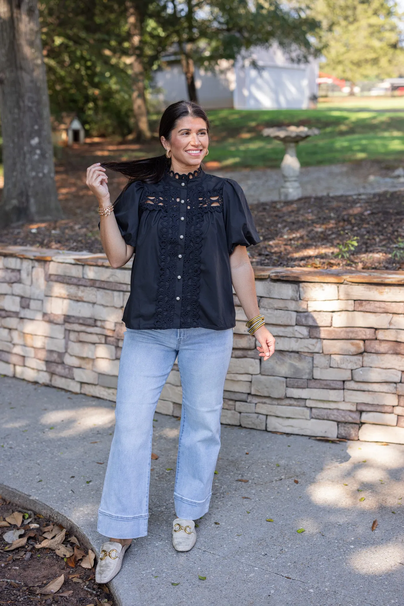 Embroidered Elegance Black Lace Top