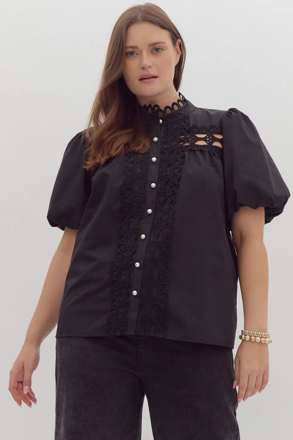 Embroidered Elegance Black Lace Top