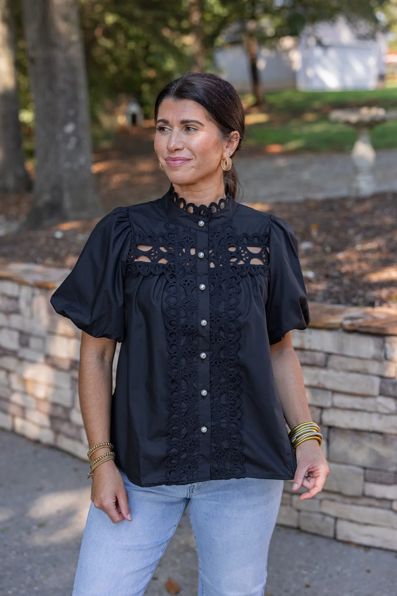 Embroidered Elegance Black Lace Top