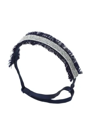 Flat Fringe Wrap - Navy/Silver