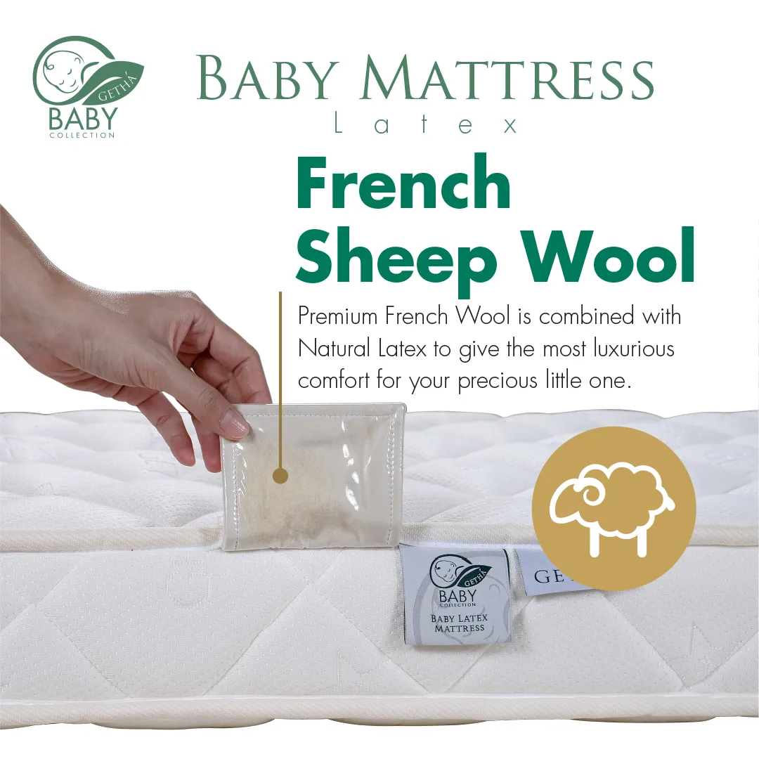 Getha Baby Mattress 100% Natural Latex with French Wool Padding