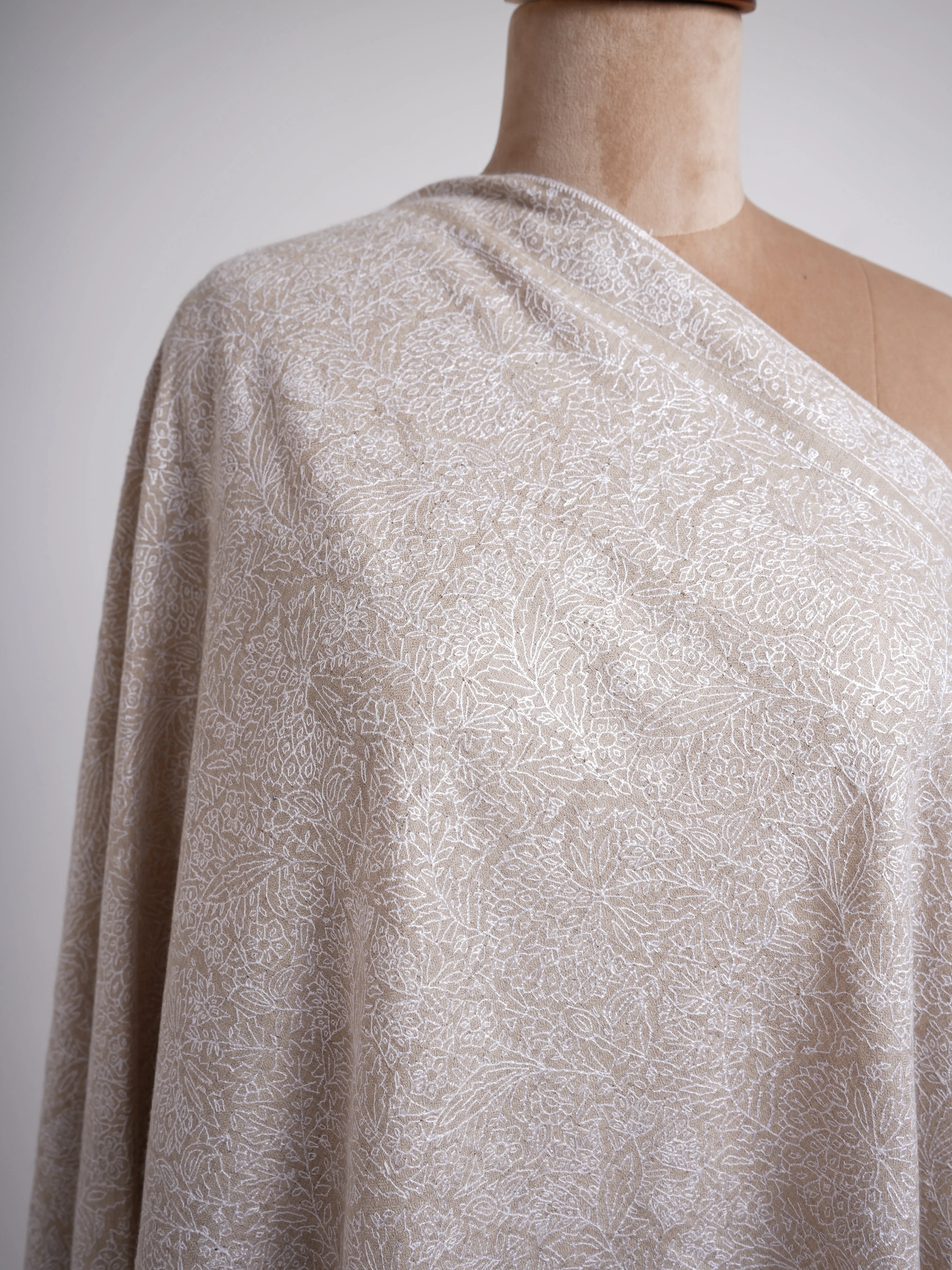 Grey with White Embroidered Pashmina Shawl