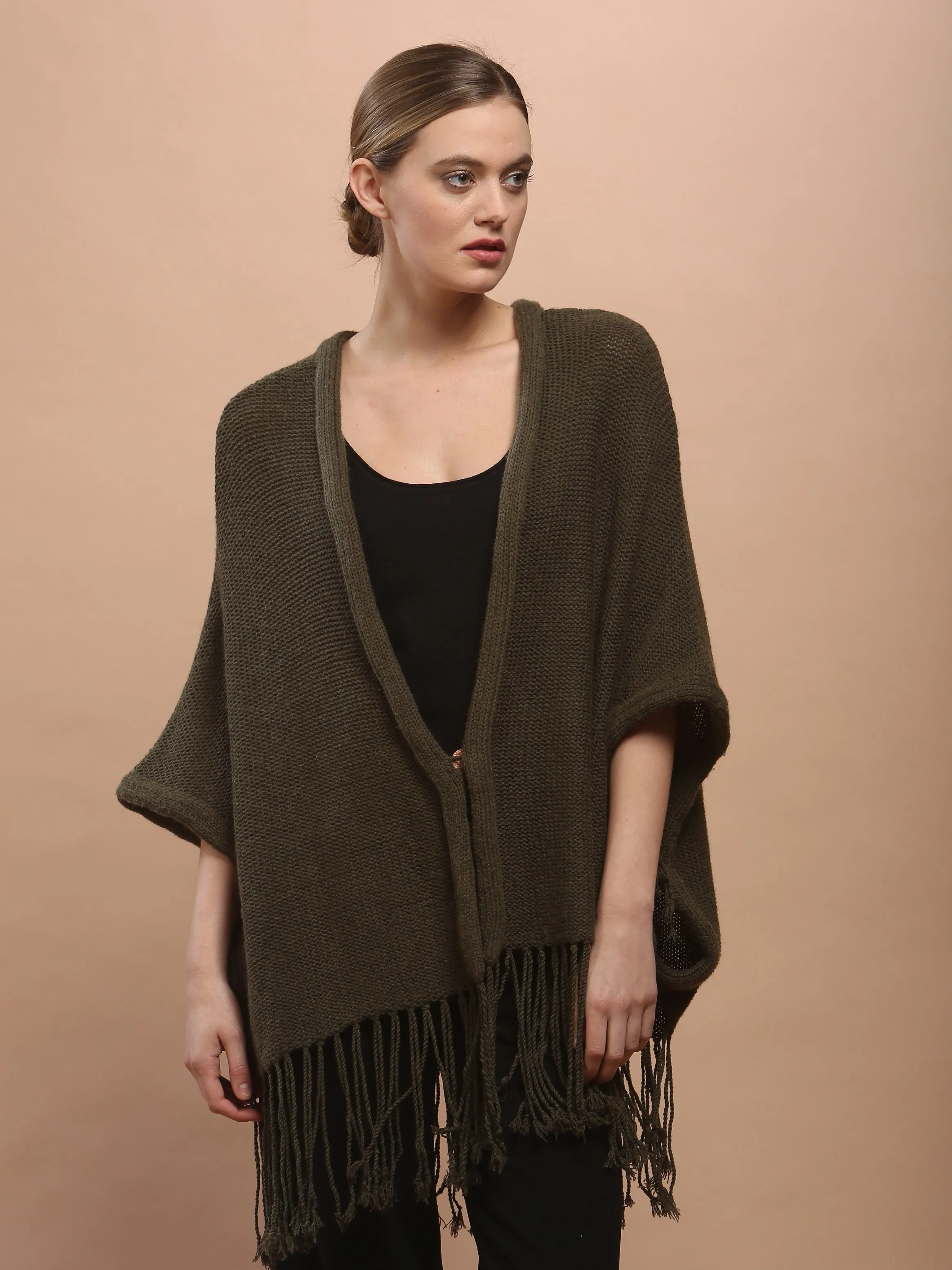 Hand Knitted Fringed Cape