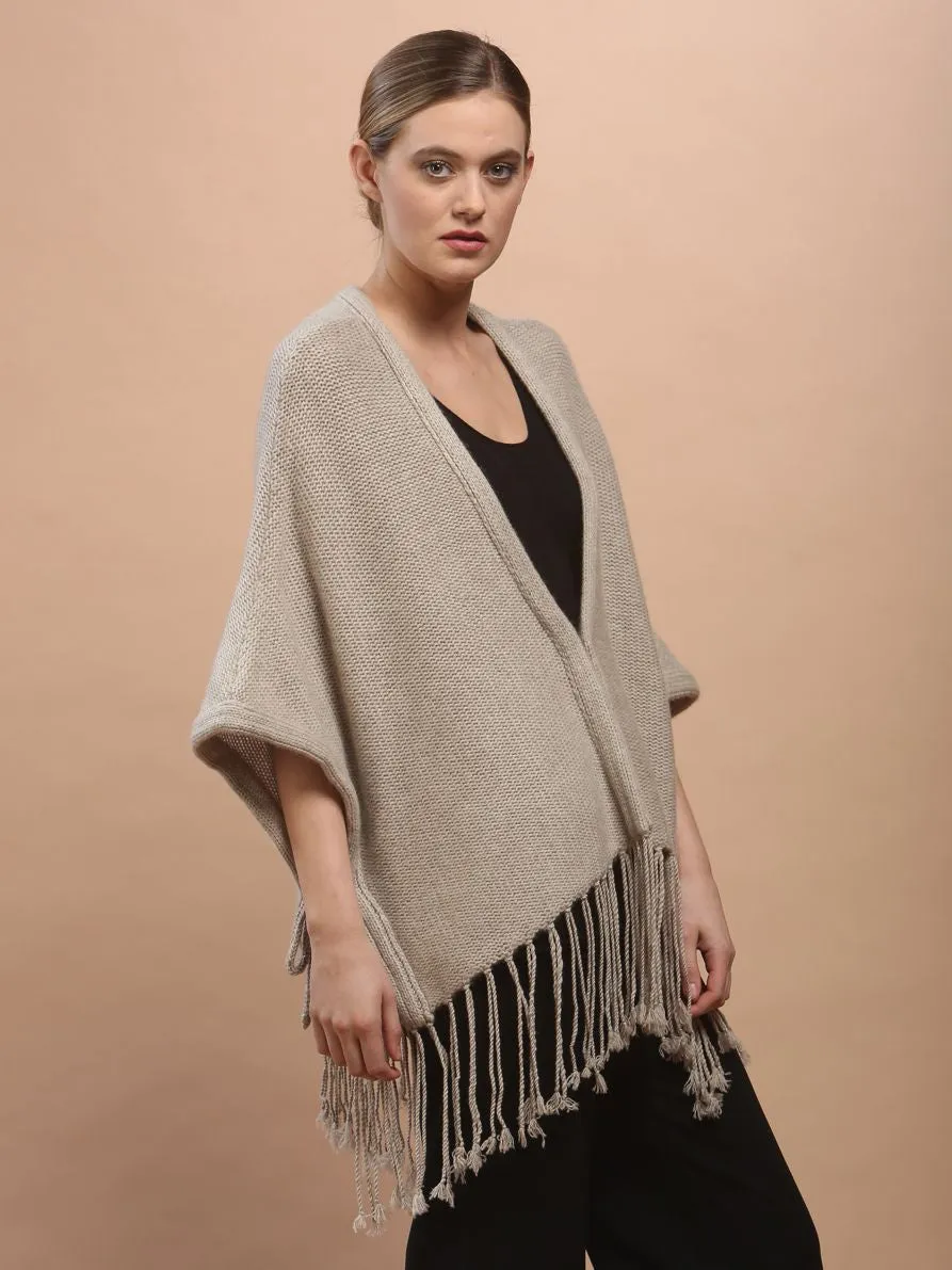 Hand Knitted Fringed Cape