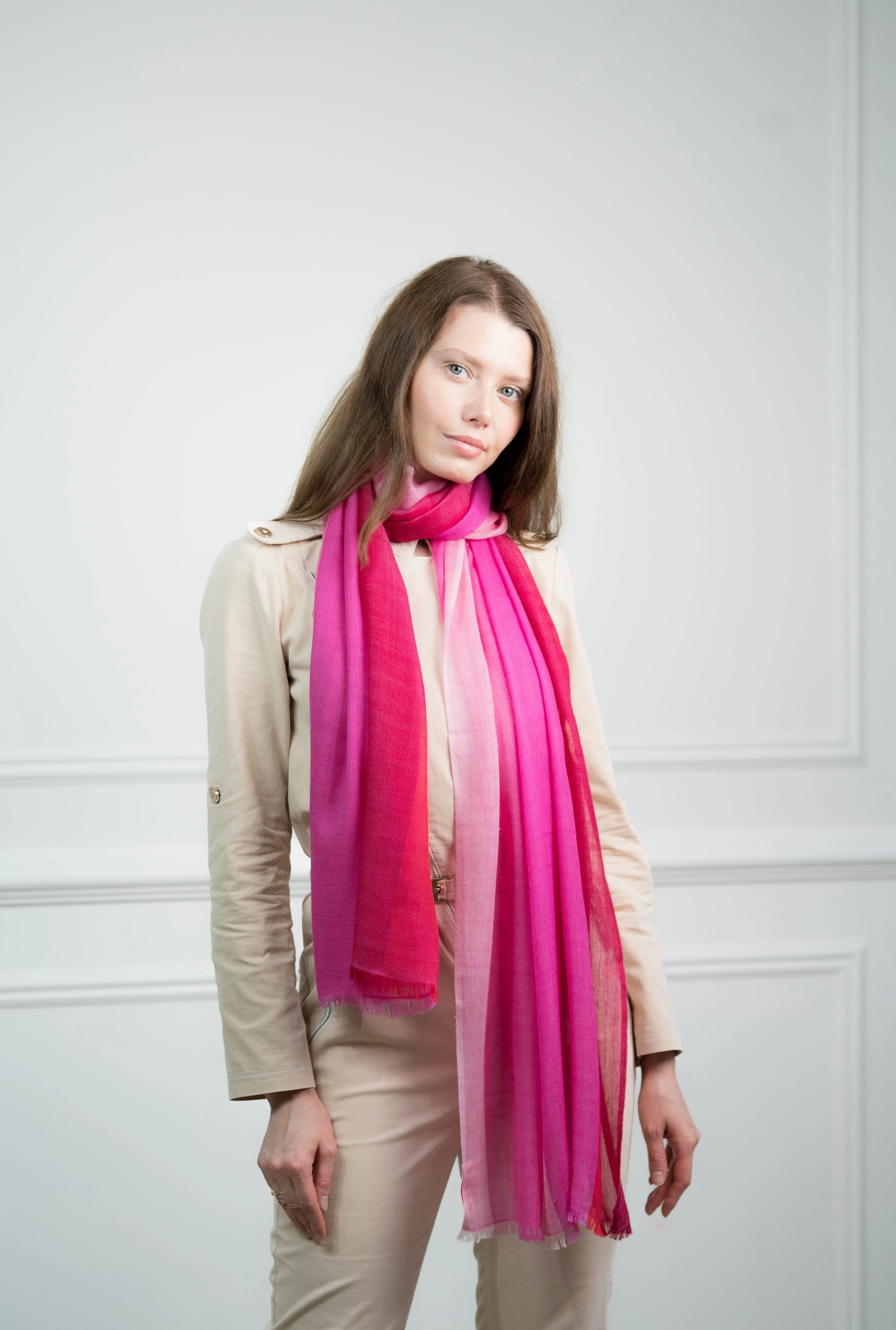 Herringbone Rosy 4 Color Block Cashmere Scarf