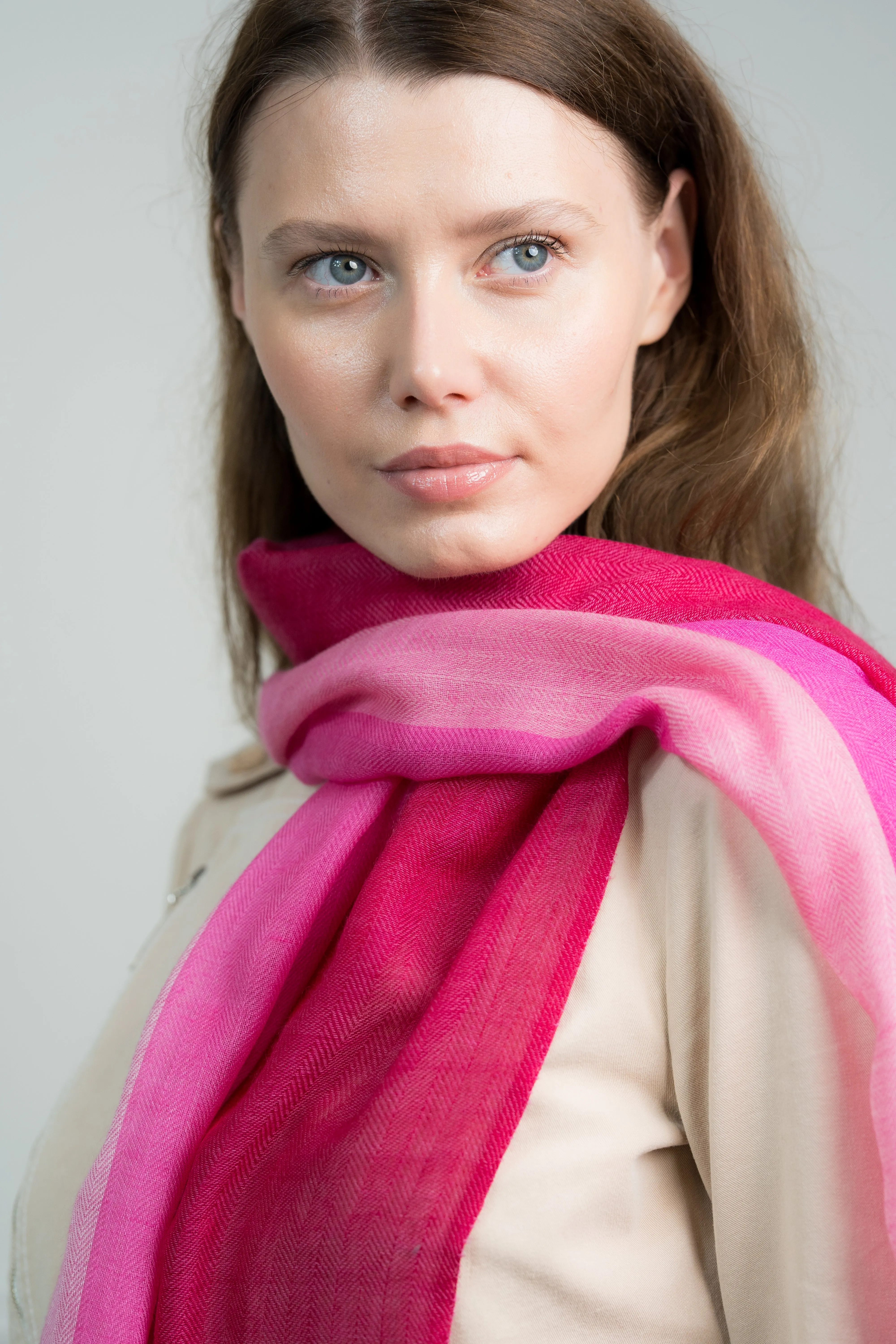 Herringbone Rosy 4 Color Block Cashmere Scarf