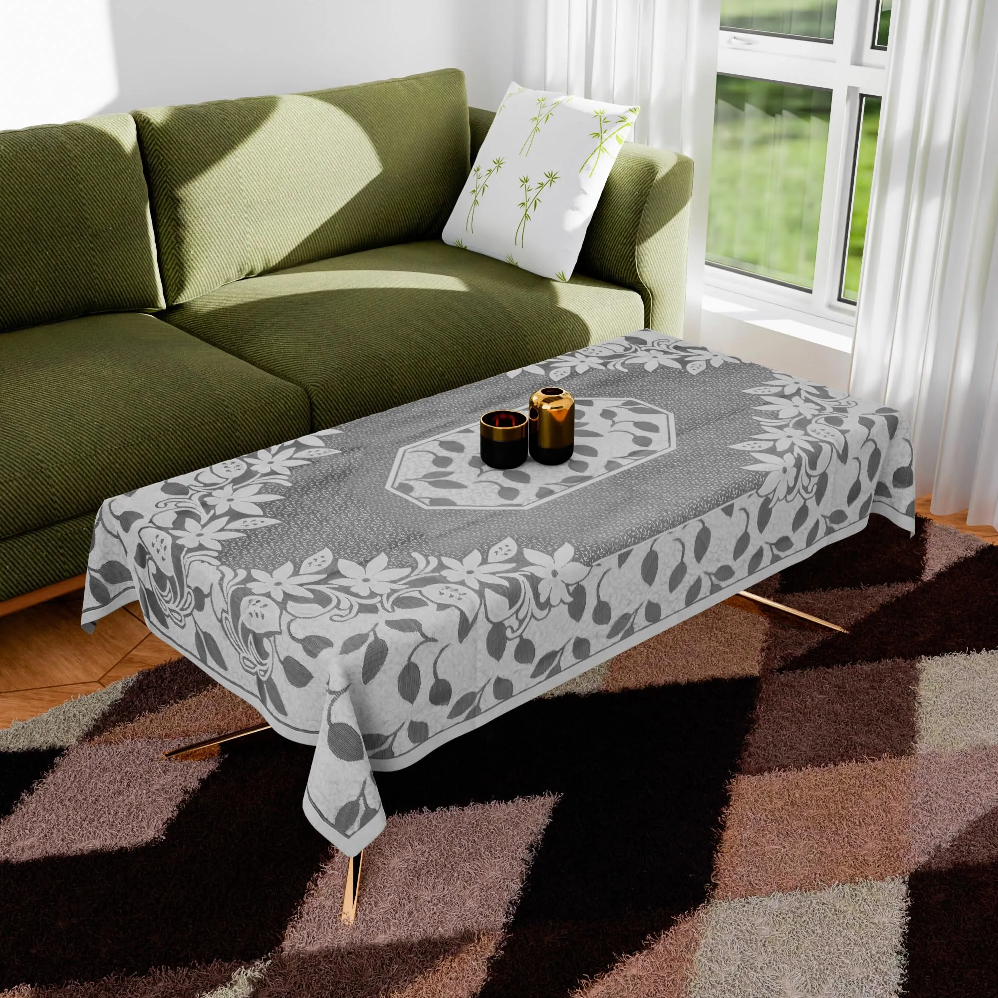 Kuber Industries Center Table Cover | Net Table Cloth Cover | 4 Seater Table Cloth | Flower Table Cover | Table Protector | Table Cover for Center Table | 40x60 Inch | S21 | Gray