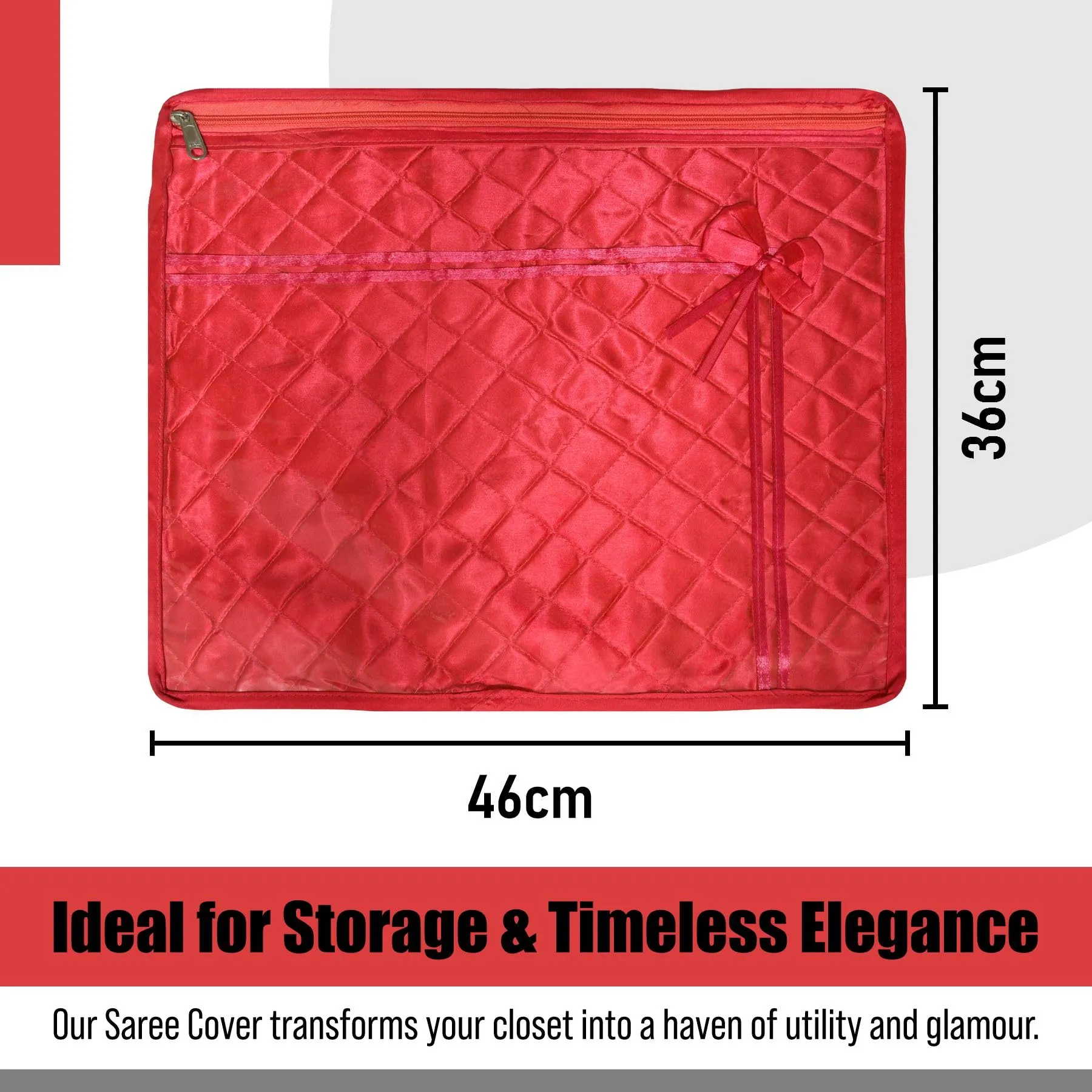 Kuber Industries Saree Cover | Clothes Storage Bag | Single Packing Saree with Zip Closure | Wardrobe Organizer | Cloth Stoarge Organizer | Bow-Design | Pack of 12 | Maroon