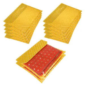 Kuber Industries Saree Cover | Clothes Storage Bag | Single Packing Saree with Zip Closure | Wardrobe Organizer | Cloth Stoarge Organizer | Check Jama-Design | Pack of 12 | Yellow