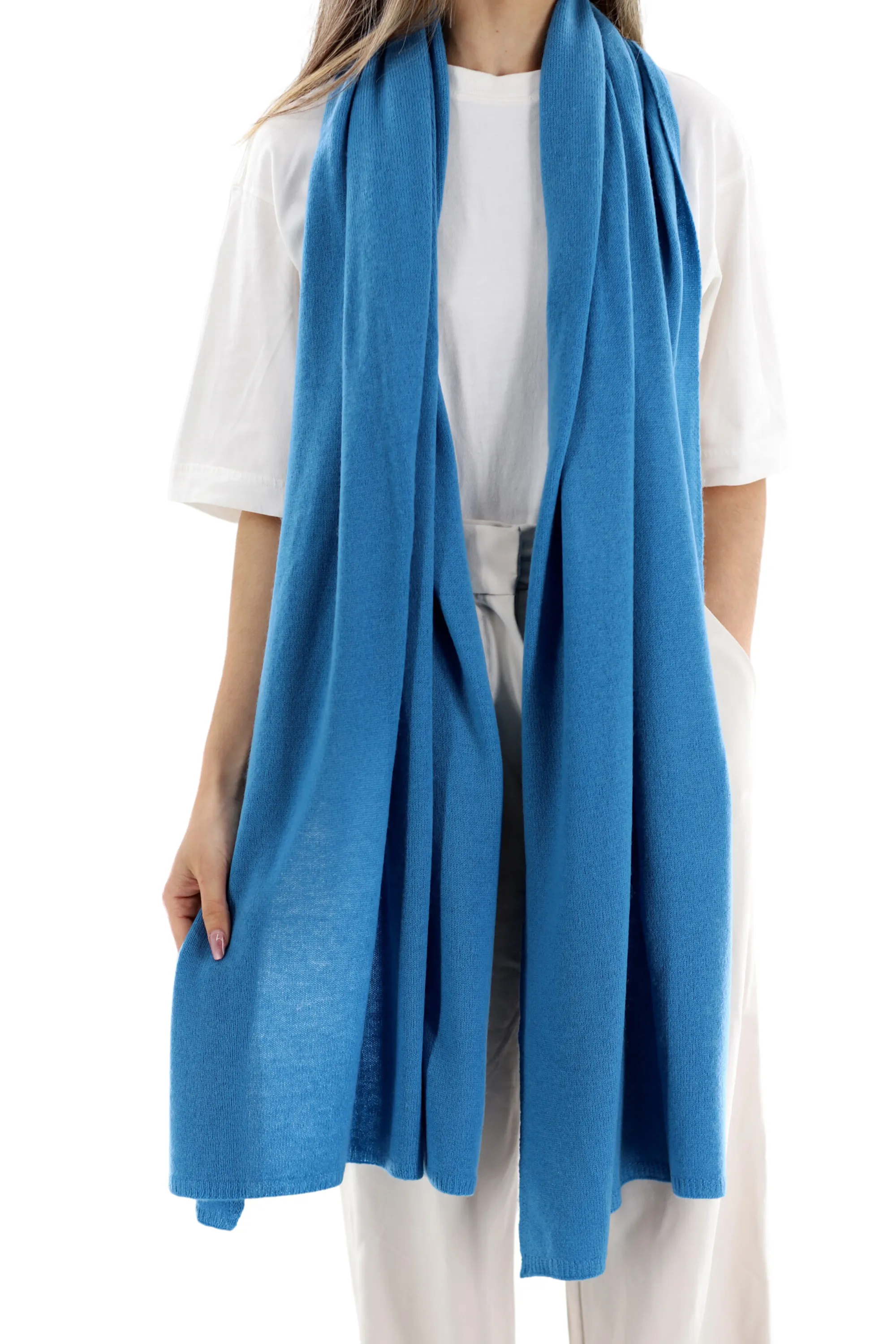 La Fiorentina SUPER SOFT Cashmere Blend Knit Shawl - Blue