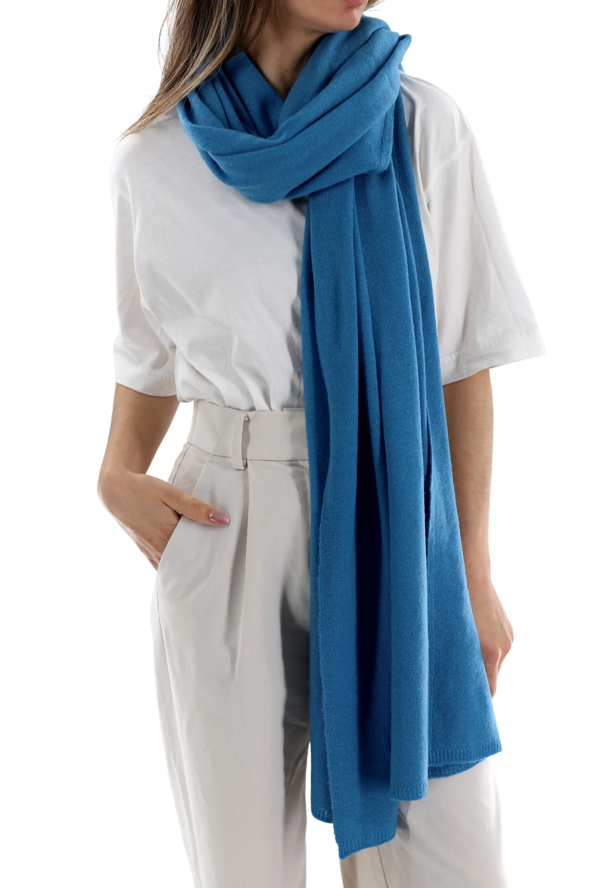 La Fiorentina SUPER SOFT Cashmere Blend Knit Shawl - Blue