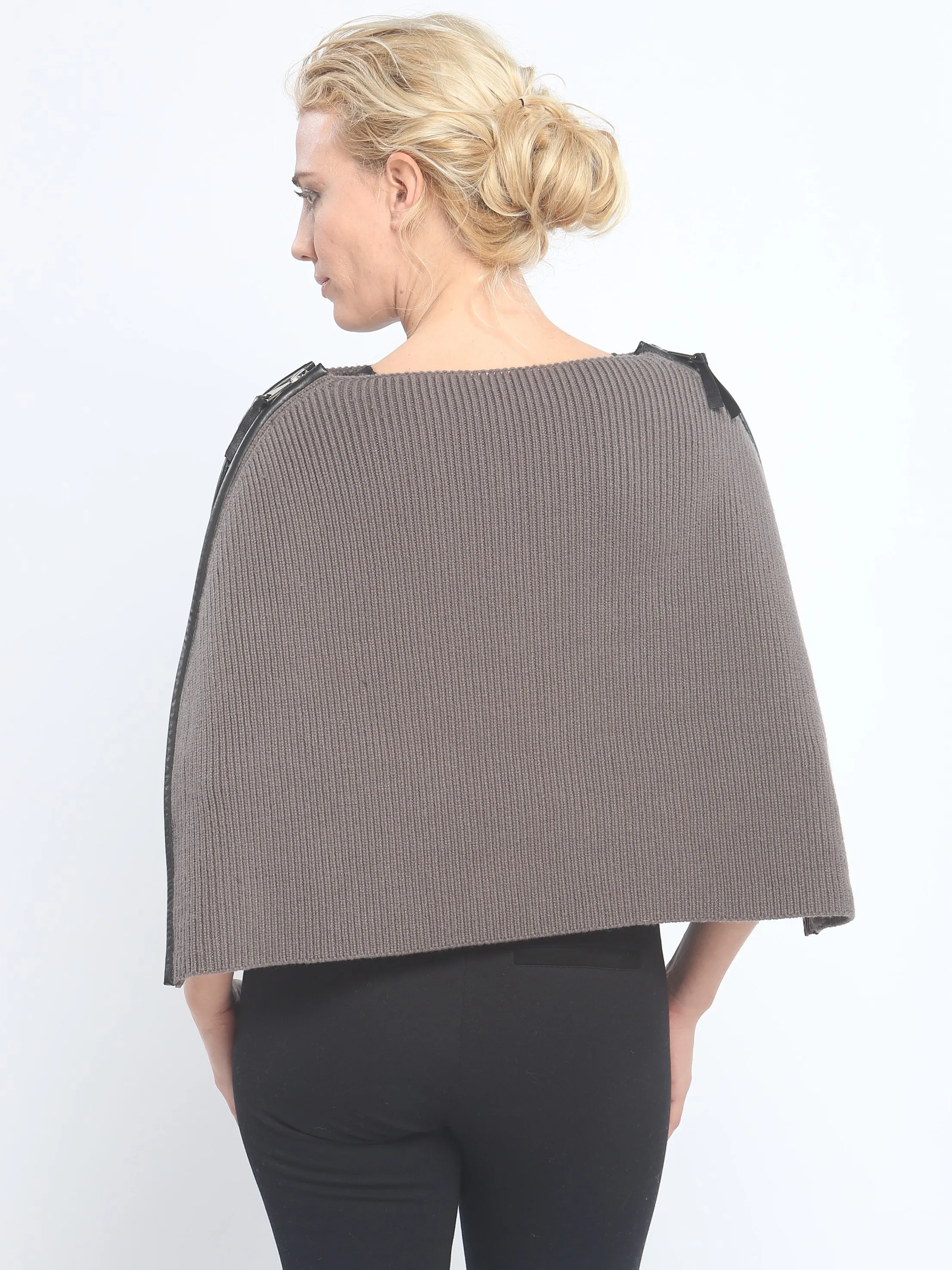 Leather Piping Zipped Crop Cape