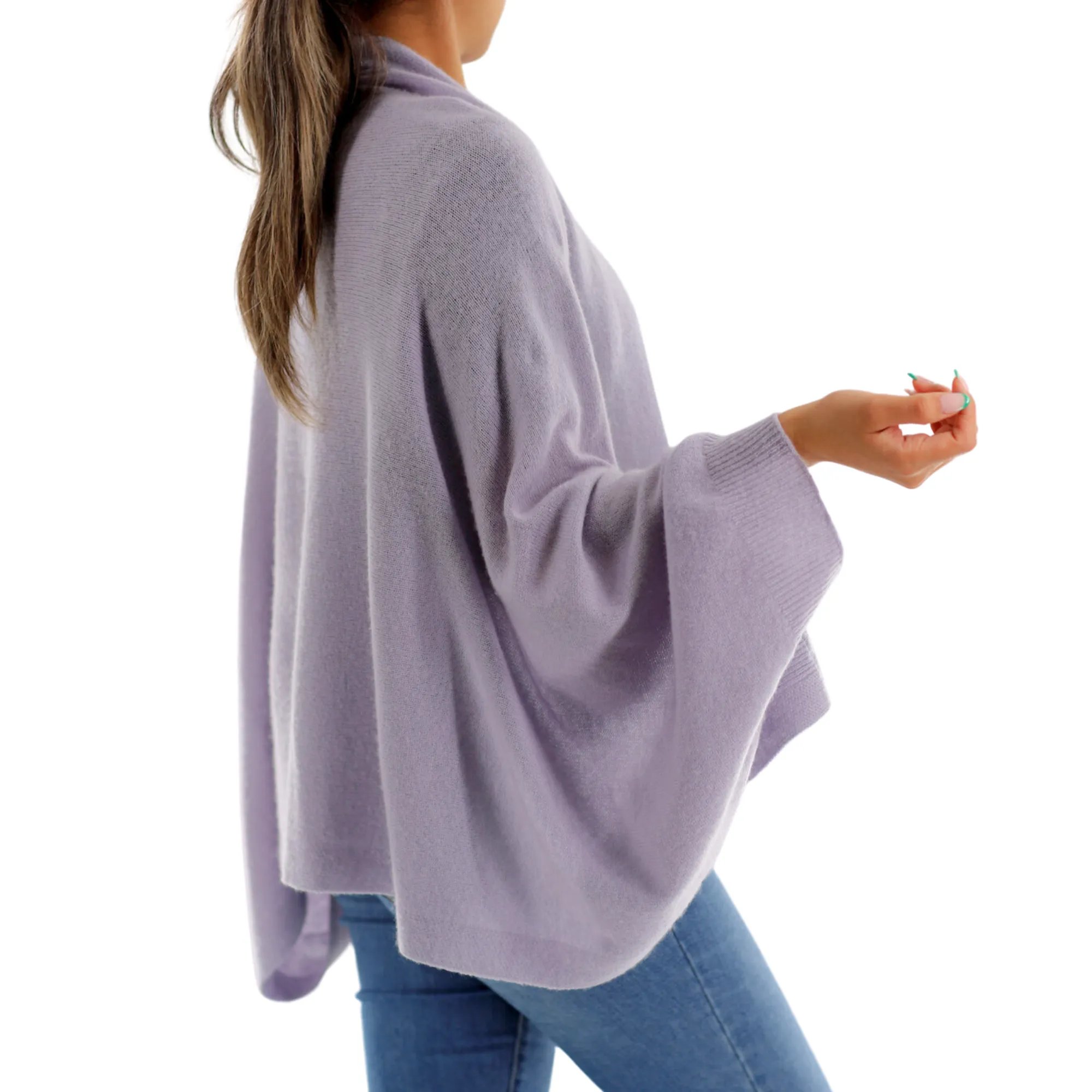 Luxe Soft Cashmere/Wool Blend Cocoon Shawl - Lavender - One Size