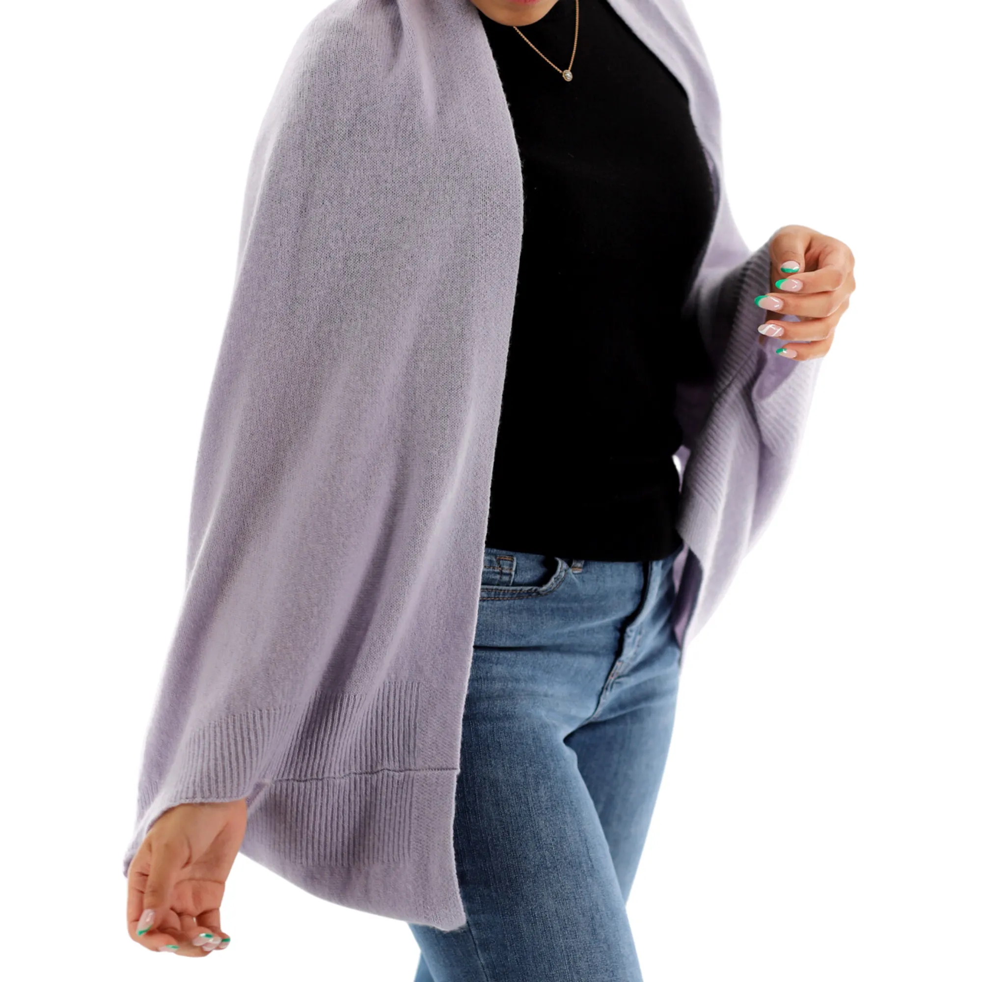 Luxe Soft Cashmere/Wool Blend Cocoon Shawl - Lavender - One Size