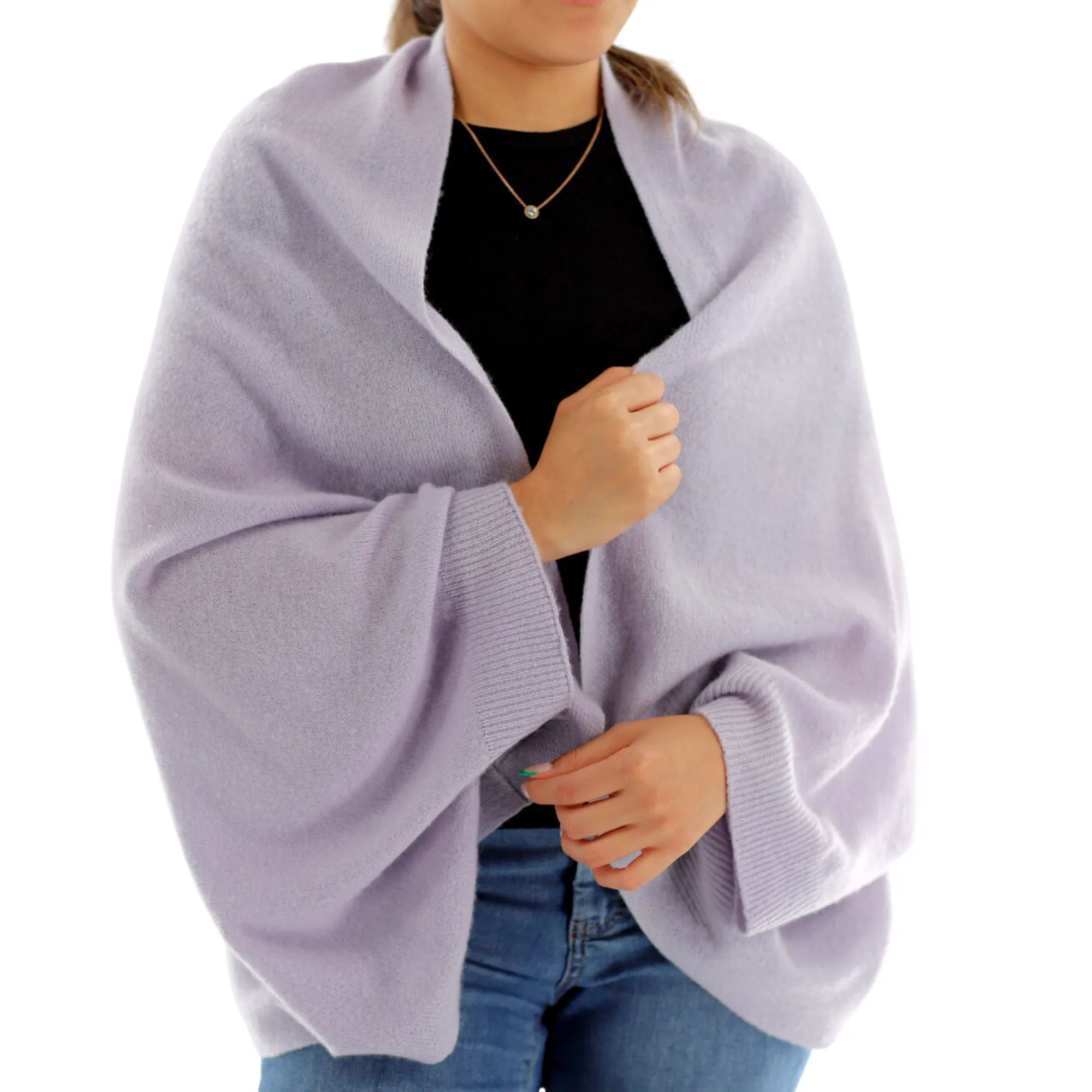 Luxe Soft Cashmere/Wool Blend Cocoon Shawl - Lavender - One Size