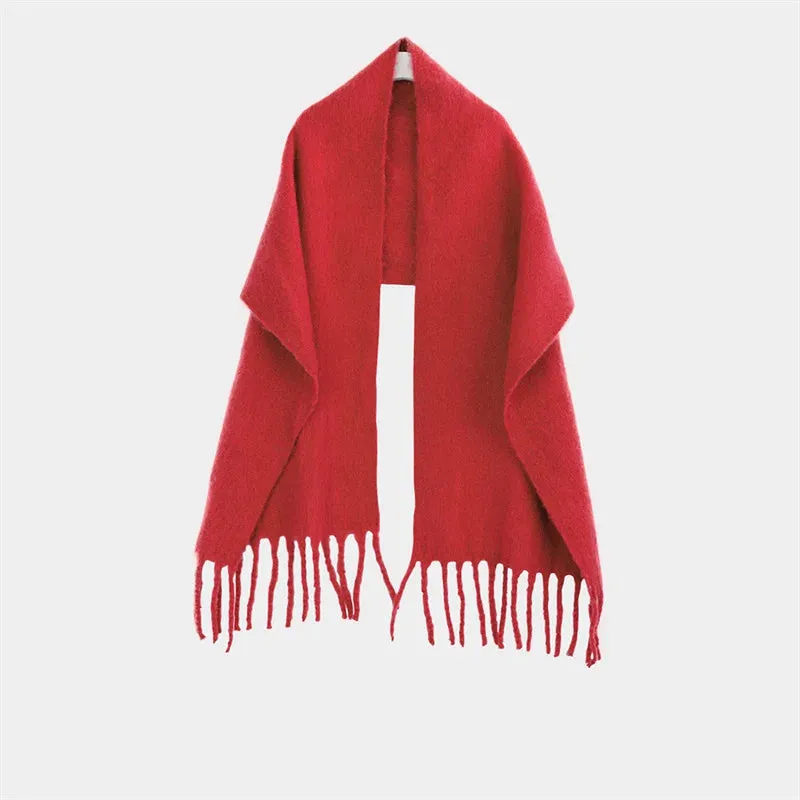 Luxury Cashmere Womens Scarf Winter Thick warm Solid Cape Wraps Female bandana pashmina long tassel female foulard thick blanket