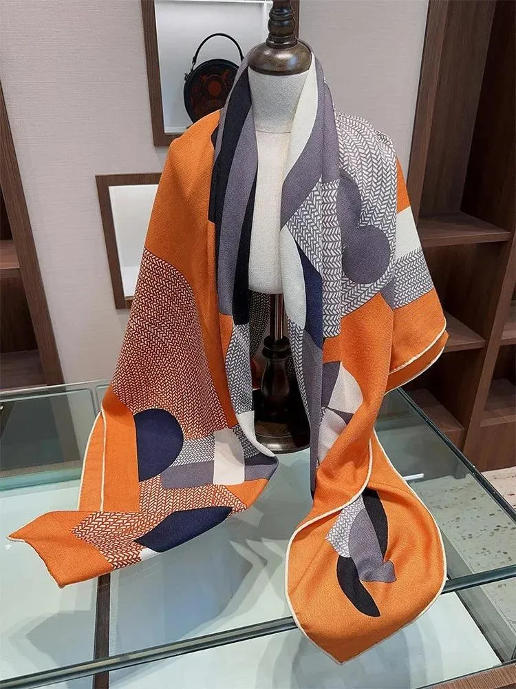 Luxury Silk-Wool Blend Scarf for Women - Large Square, Dual-Purpose Shawl for Autumn and Winter Warmth