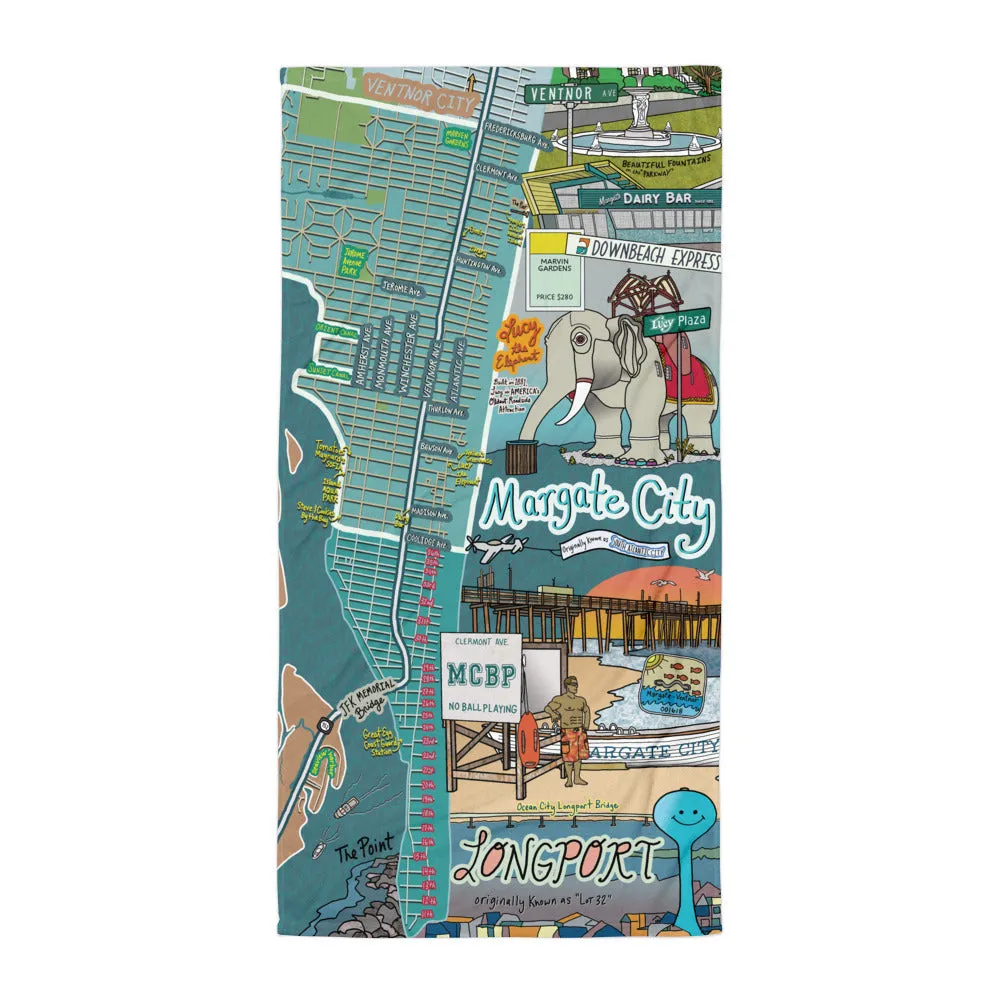 Map of Margate City and Longport, NJ Beach Towel