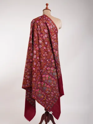 Maroon Hand Embroidered Pashmina Exclusive Jamavar Shawl