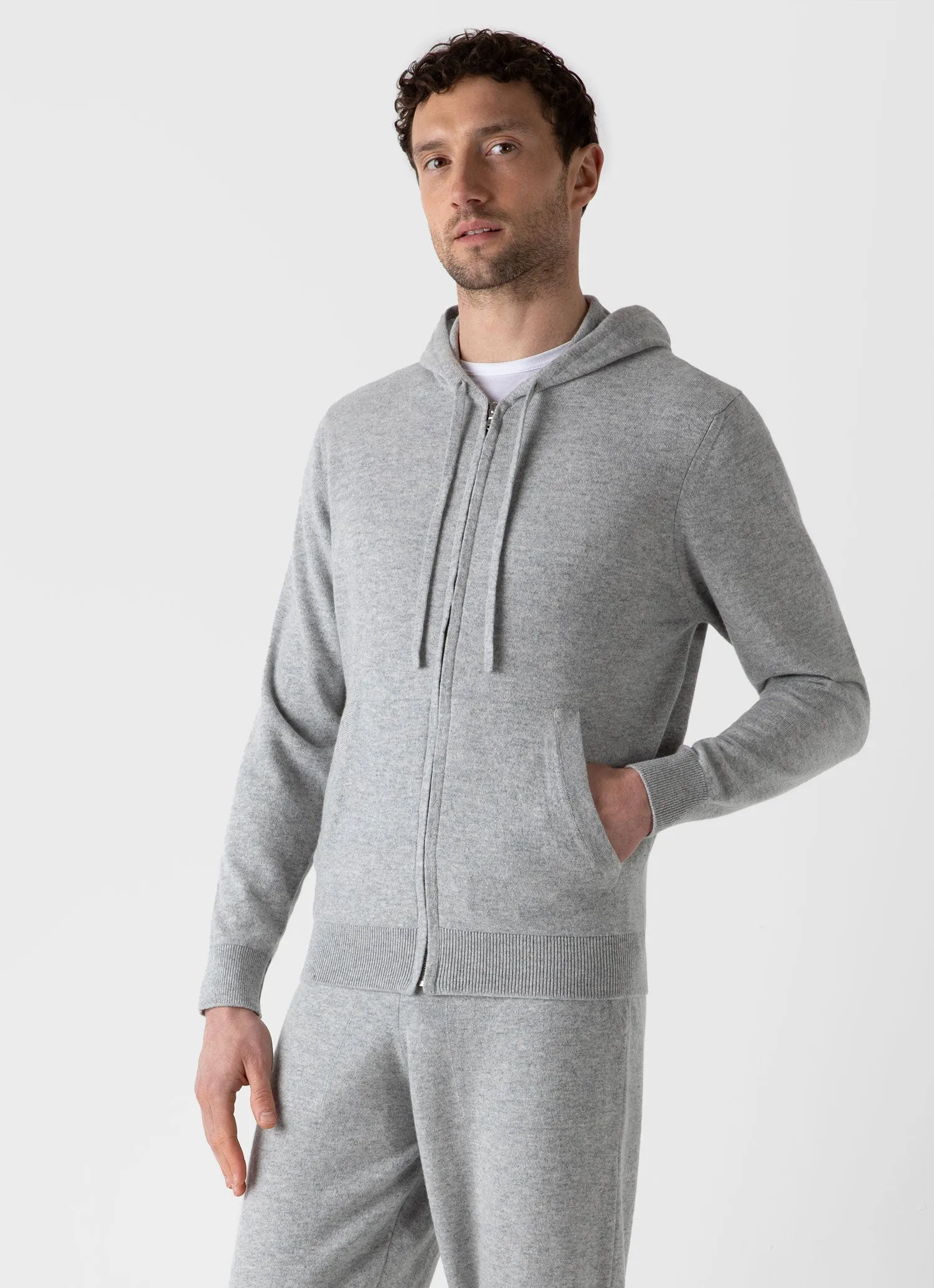 Men's Cashmere Zip Hoodie in Grey Melange