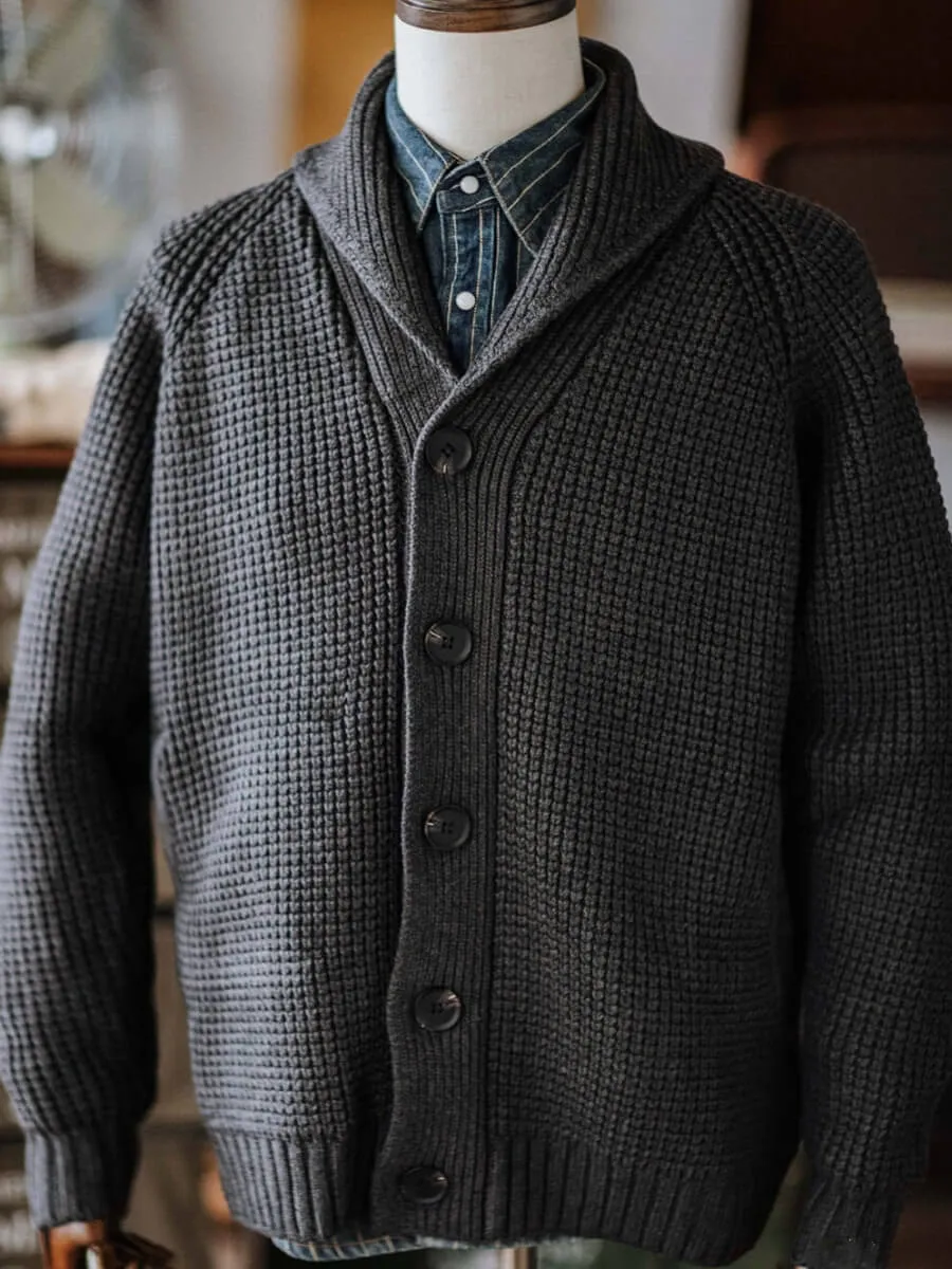 Men's Shawl-Collar Waffle Cardigan